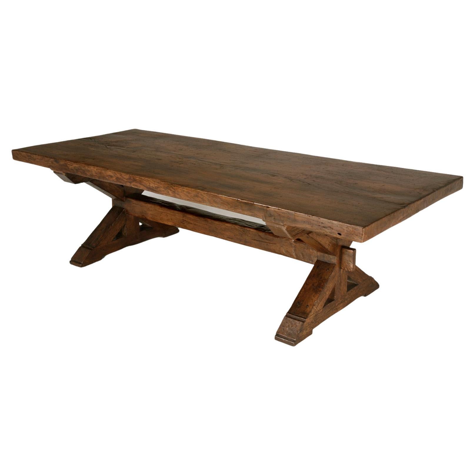 French Inspired Farm Table Made in Chicago Antique White Oak Heavily Distressed  For Sale