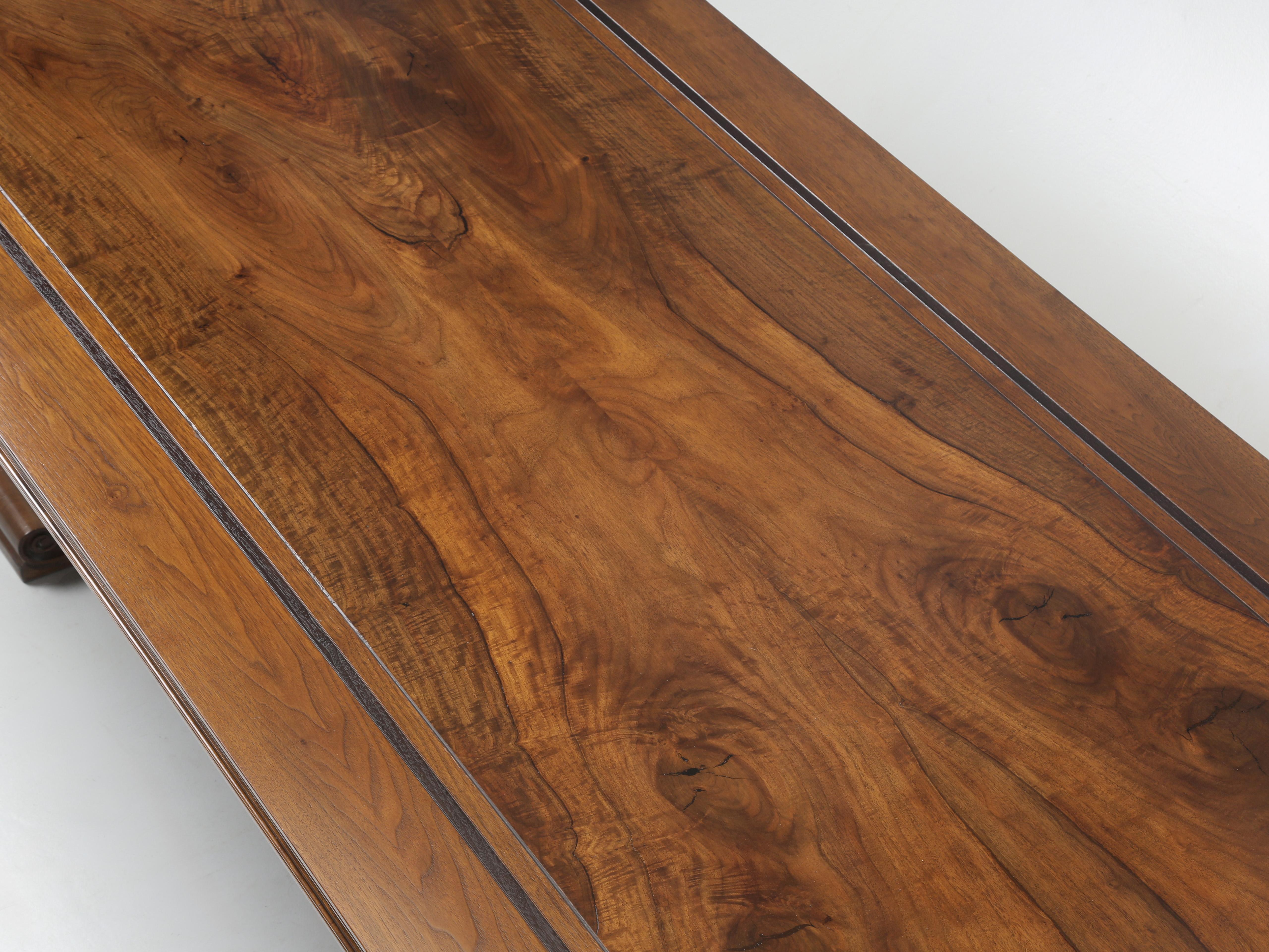 Hand-Carved French Inspired Figured Walnut Custom Hand-Made USA Dining Table Any Dimension For Sale
