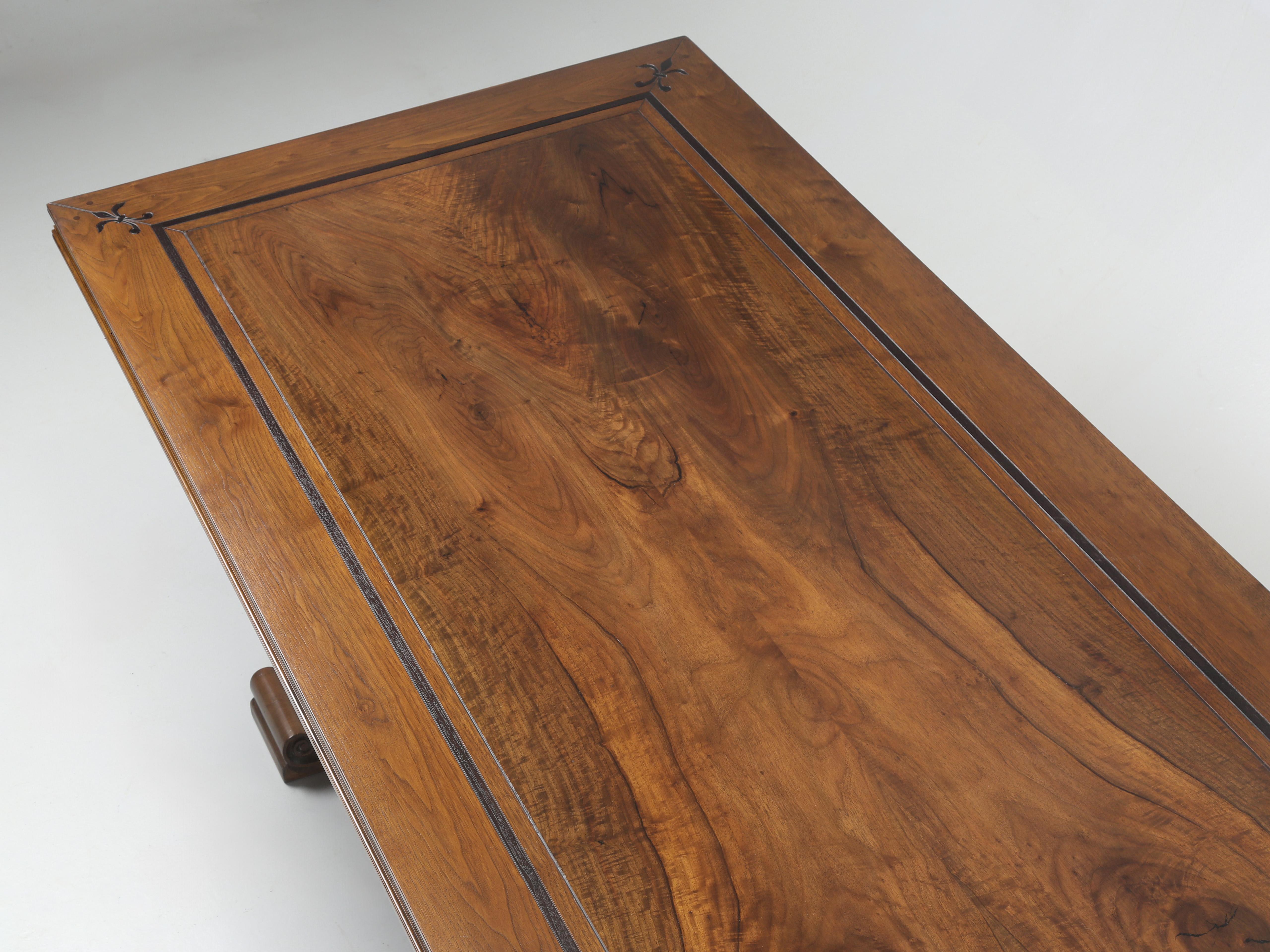 French Inspired Figured Walnut Custom Hand-Made USA Dining Table Any Dimension In New Condition For Sale In Chicago, IL