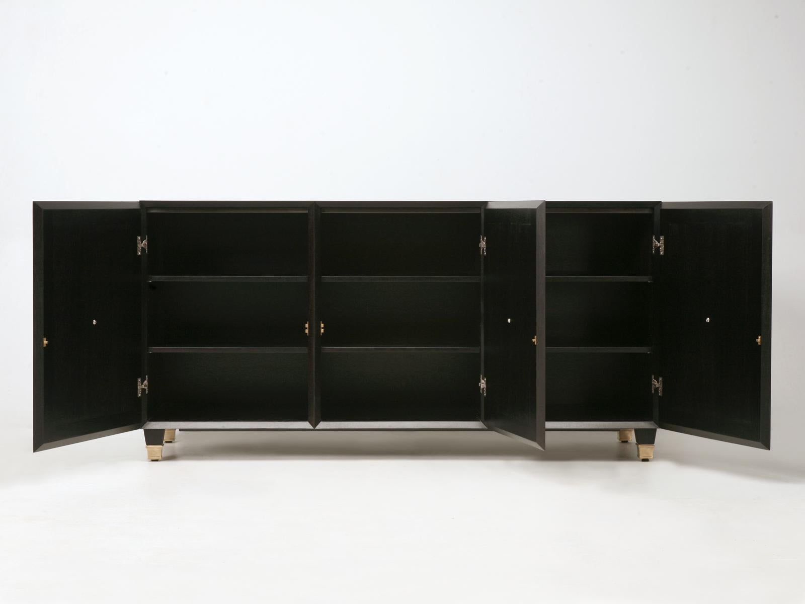 French Inspired Louis XVI Style Ebonized Mahogany Buffet with Solid Bronze Trim For Sale 3
