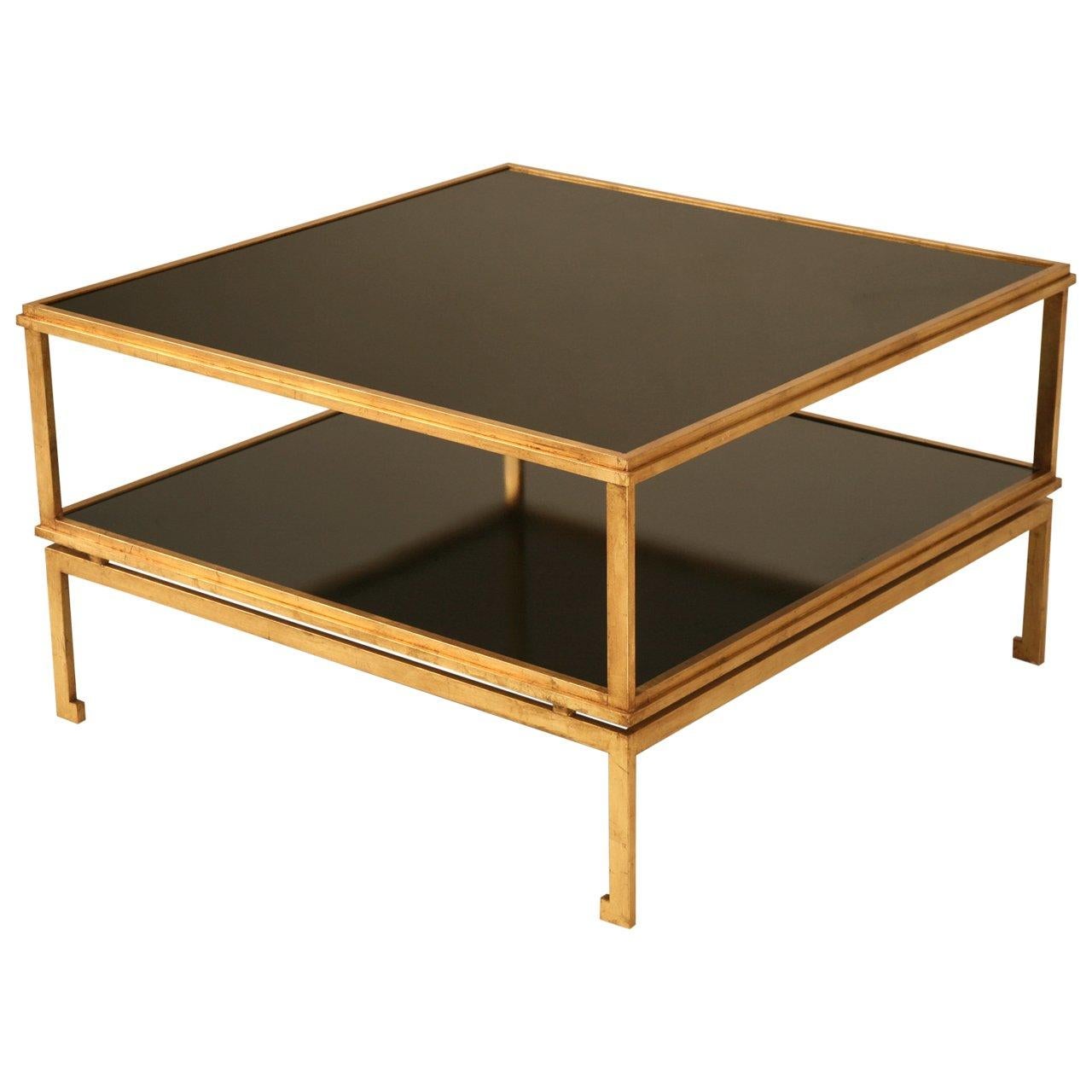French Inspired Mid-Century Modern Gilded Coffee Table Available in Any Size For Sale