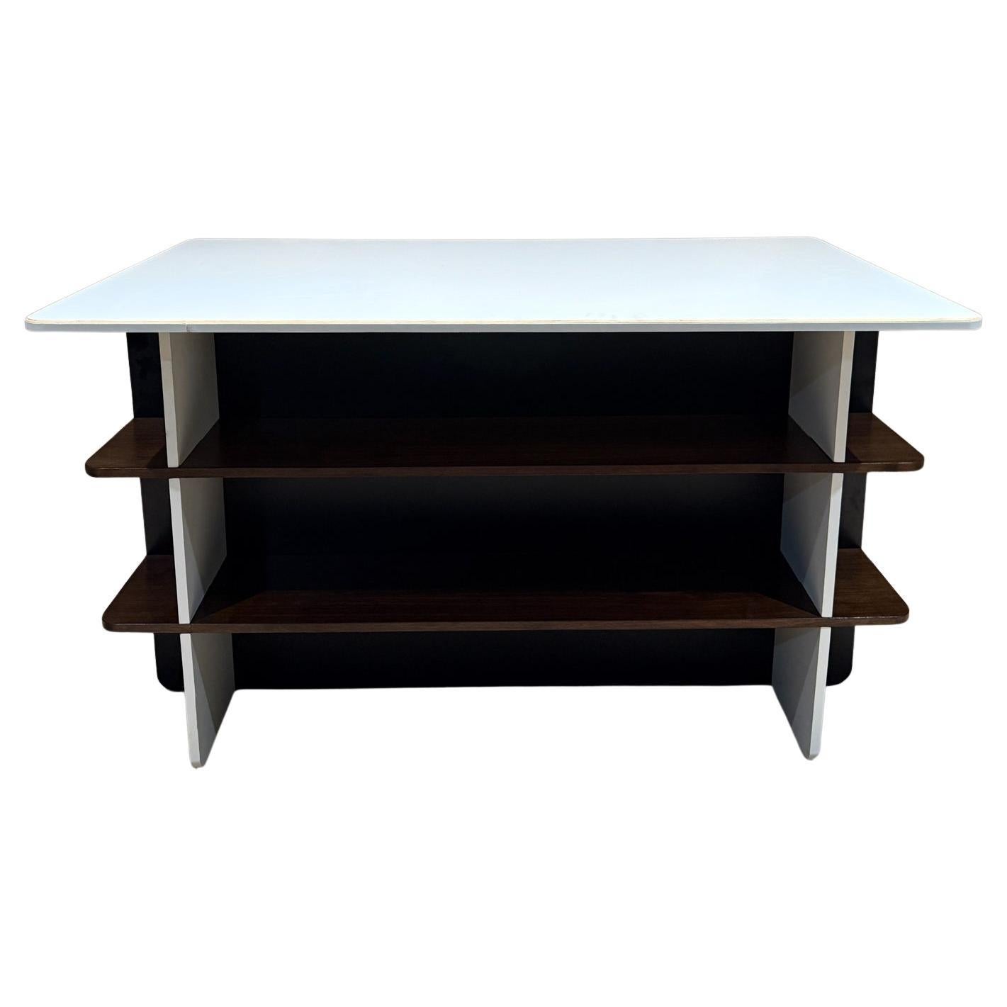 French Inspired Open Center Table by PR
Display organizer shelving stack unit worktable
In the style of Charlotte Perriand
Walnut Plywood and Formica
60 x 36.25 H x 30 D
Preowned original vintage condition
Refer to images
Delivery within 200 miles