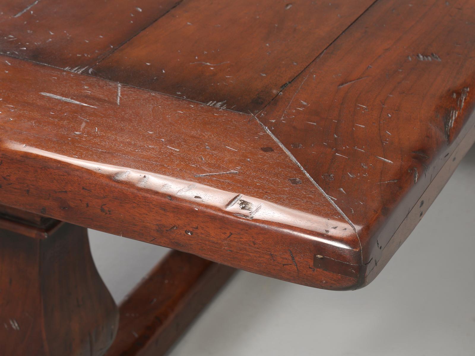 Late 20th Century French Inspired Trestle Dining Table Constructed in a Heavy and Thick Hardwood