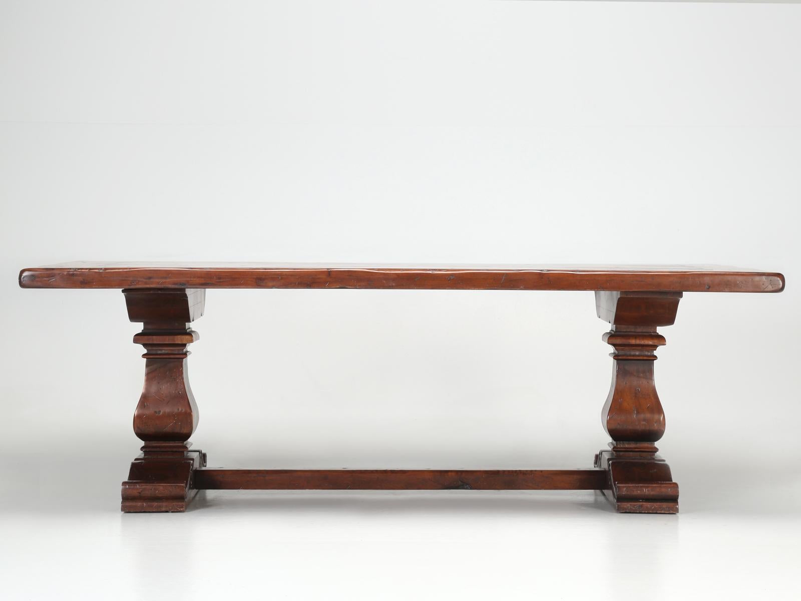 Wood French Inspired Trestle Dining Table Constructed in a Heavy and Thick Hardwood