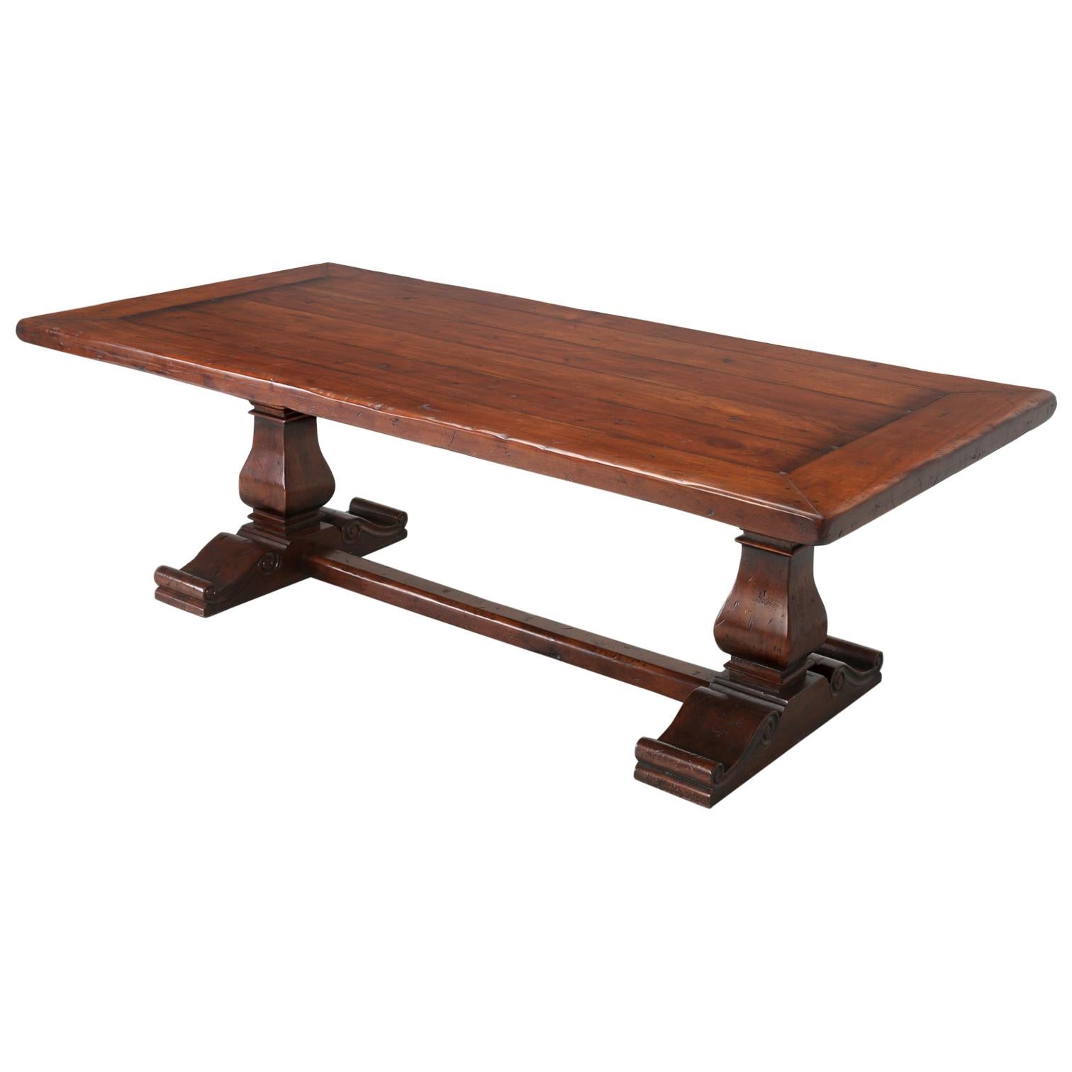 French Inspired Trestle Dining Table Constructed in a Heavy and Thick Hardwood