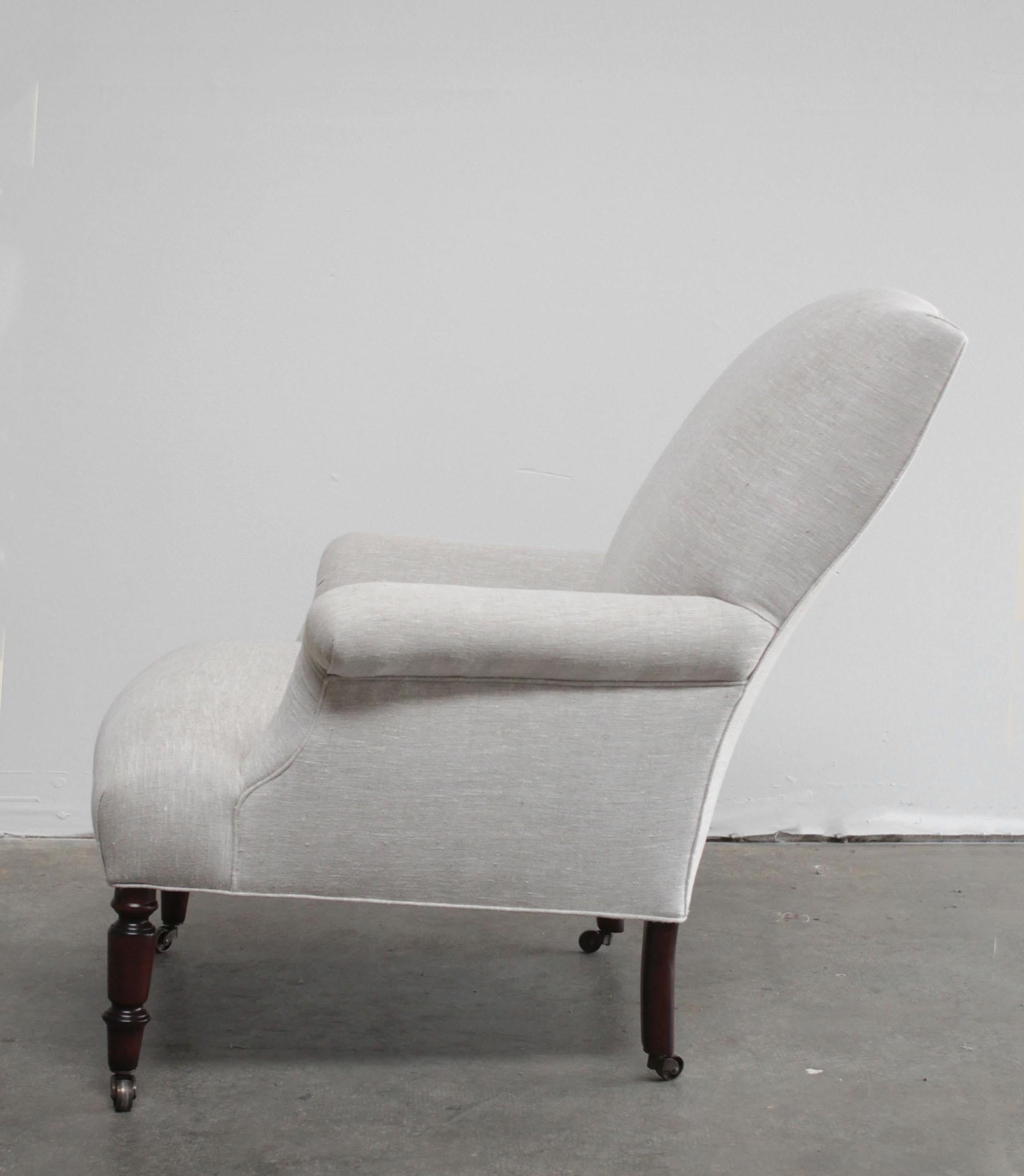 Contemporary French Inspired Upholstered Linen Bergère Chairs For Sale