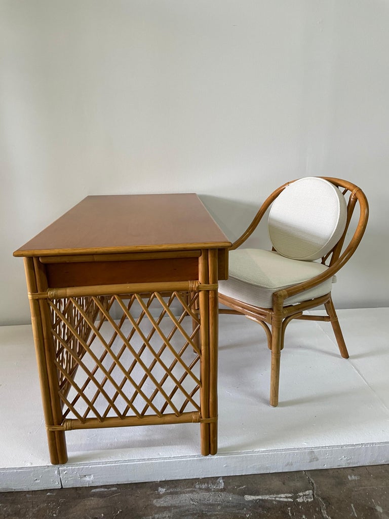 French Inspired Vintage Bamboo Desk and Chair at 1stDibs