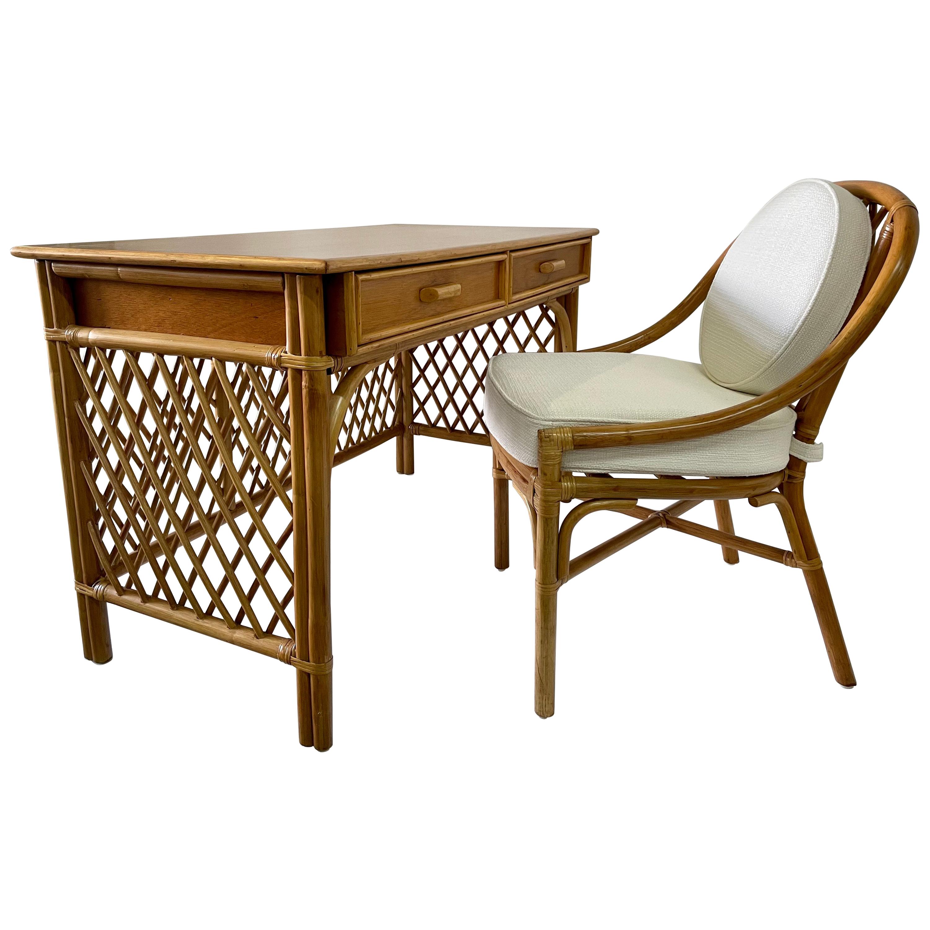 French Inspired Vintage Bamboo Desk and Chair at 1stDibs