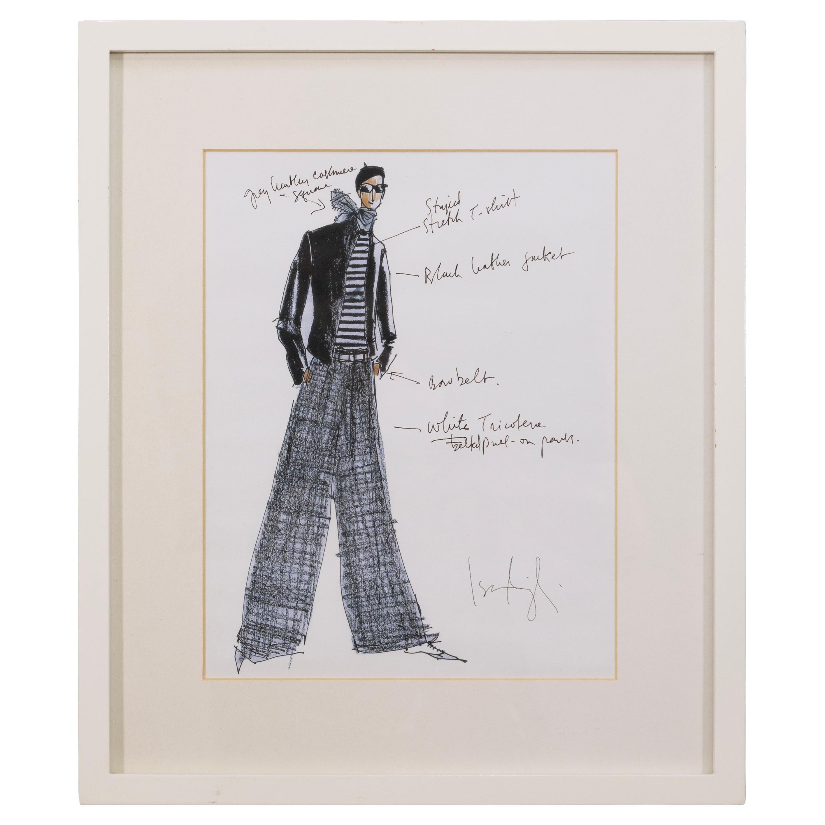 Illustrazione di moda vintage di ispirazione francese Schizzo di inchiostro e pennarello a colori su carta