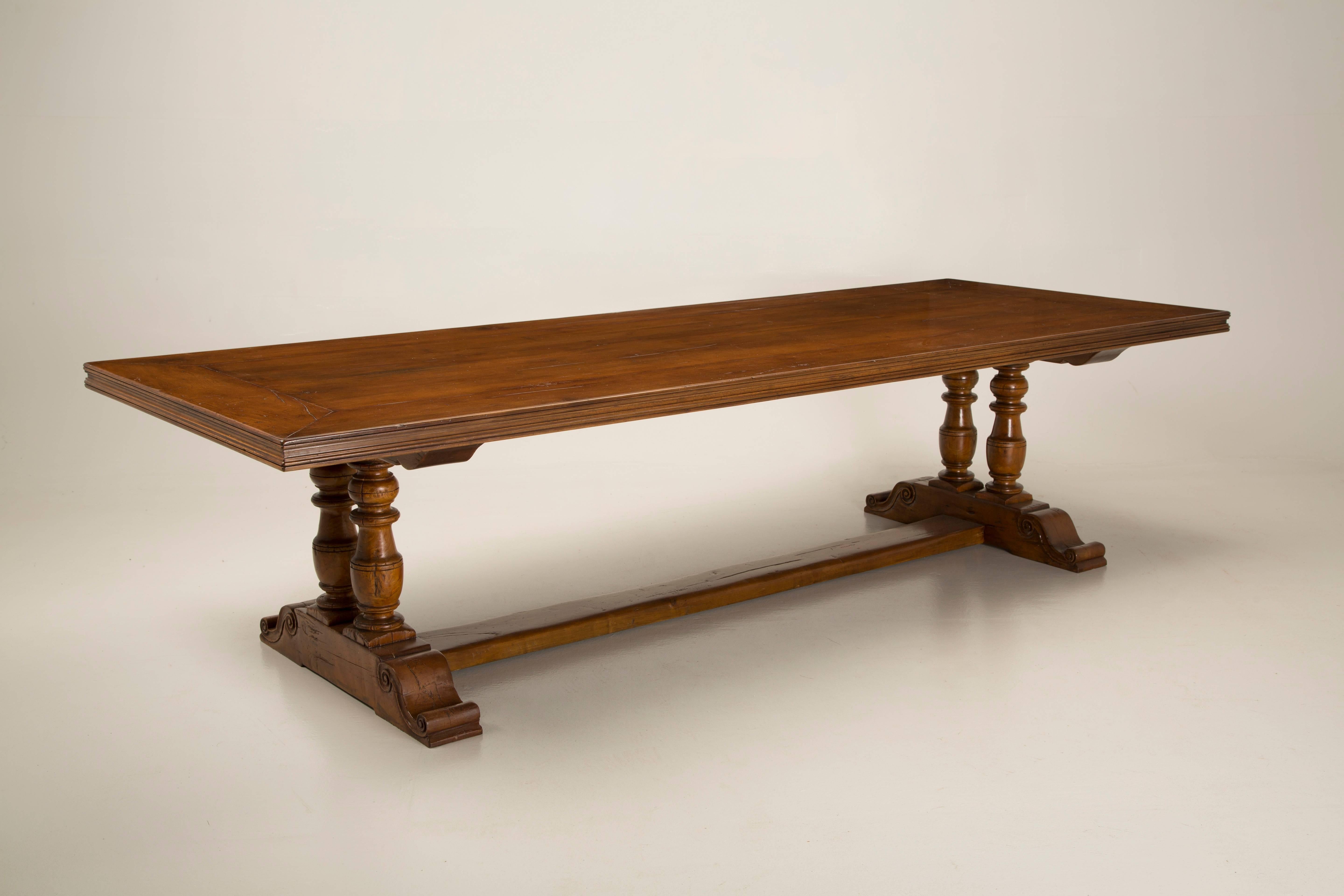 French Inspired Walnut Trestle Style Dining Table By Old Plank in Any Dimension For Sale 3