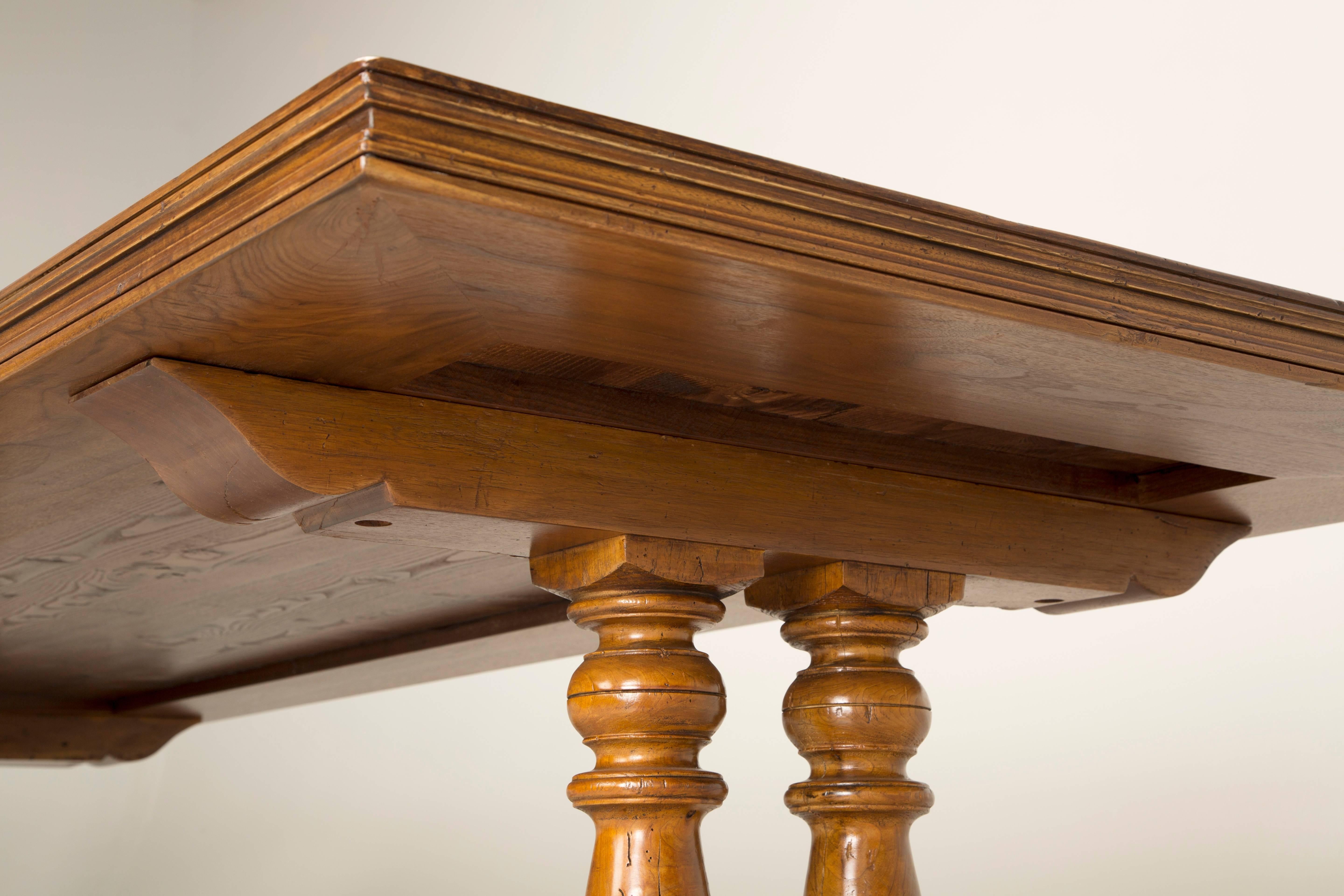 French Inspired Walnut Trestle Style Dining Table By Old Plank in Any Dimension For Sale 1