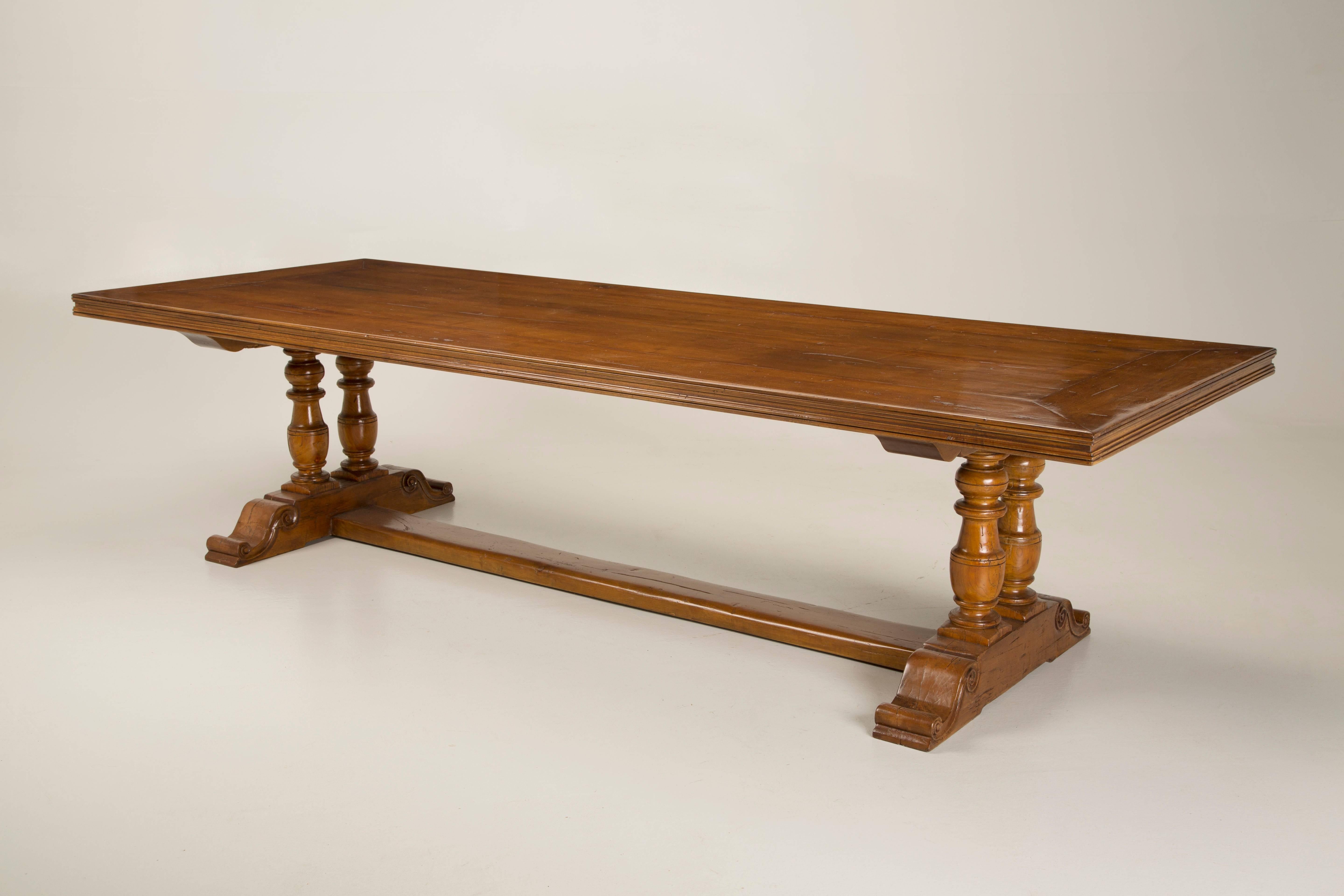 French Inspired Walnut Trestle Style Dining Table By Old Plank in Any Dimension For Sale 2