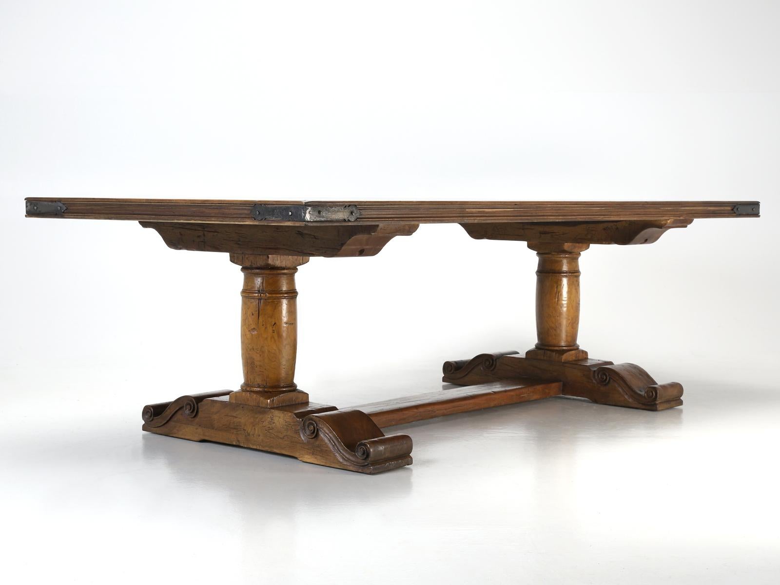 French Inspired Reclaimed Walnut Trestle Dining Table Made Any Dimension, Finish For Sale 6