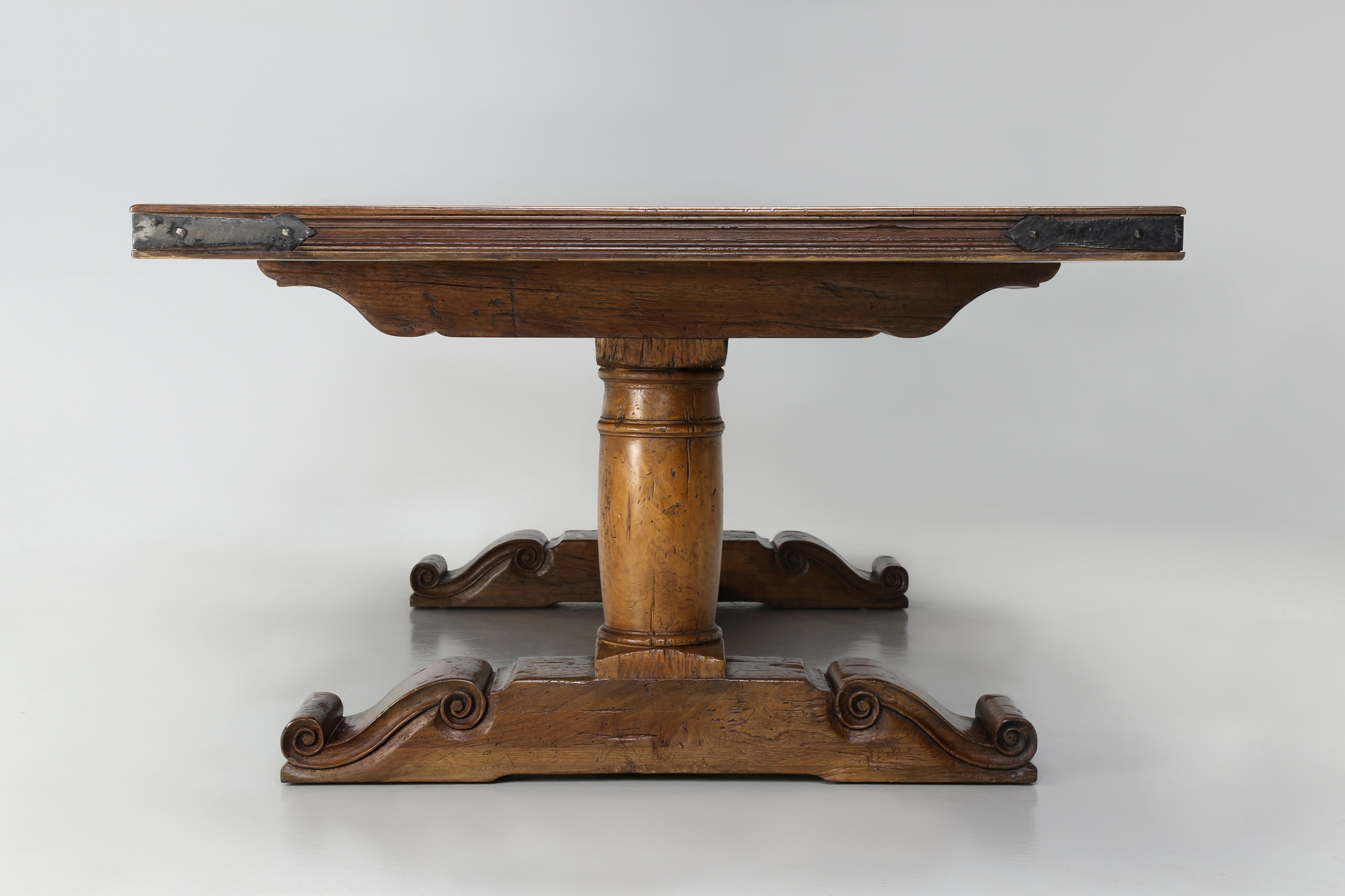 French Inspired Reclaimed Walnut Trestle Dining Table Made Any Dimension, Finish For Sale 7