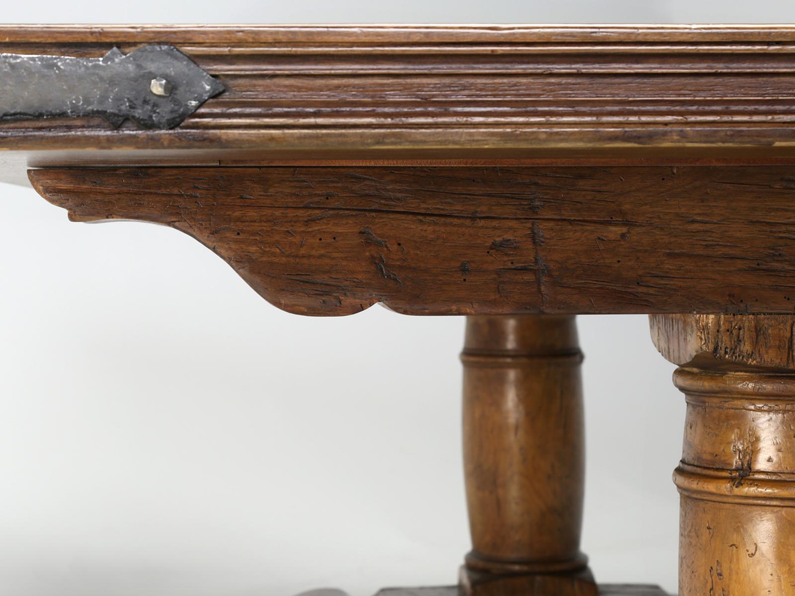 French Inspired Reclaimed Walnut Trestle Dining Table Made Any Dimension, Finish For Sale 8