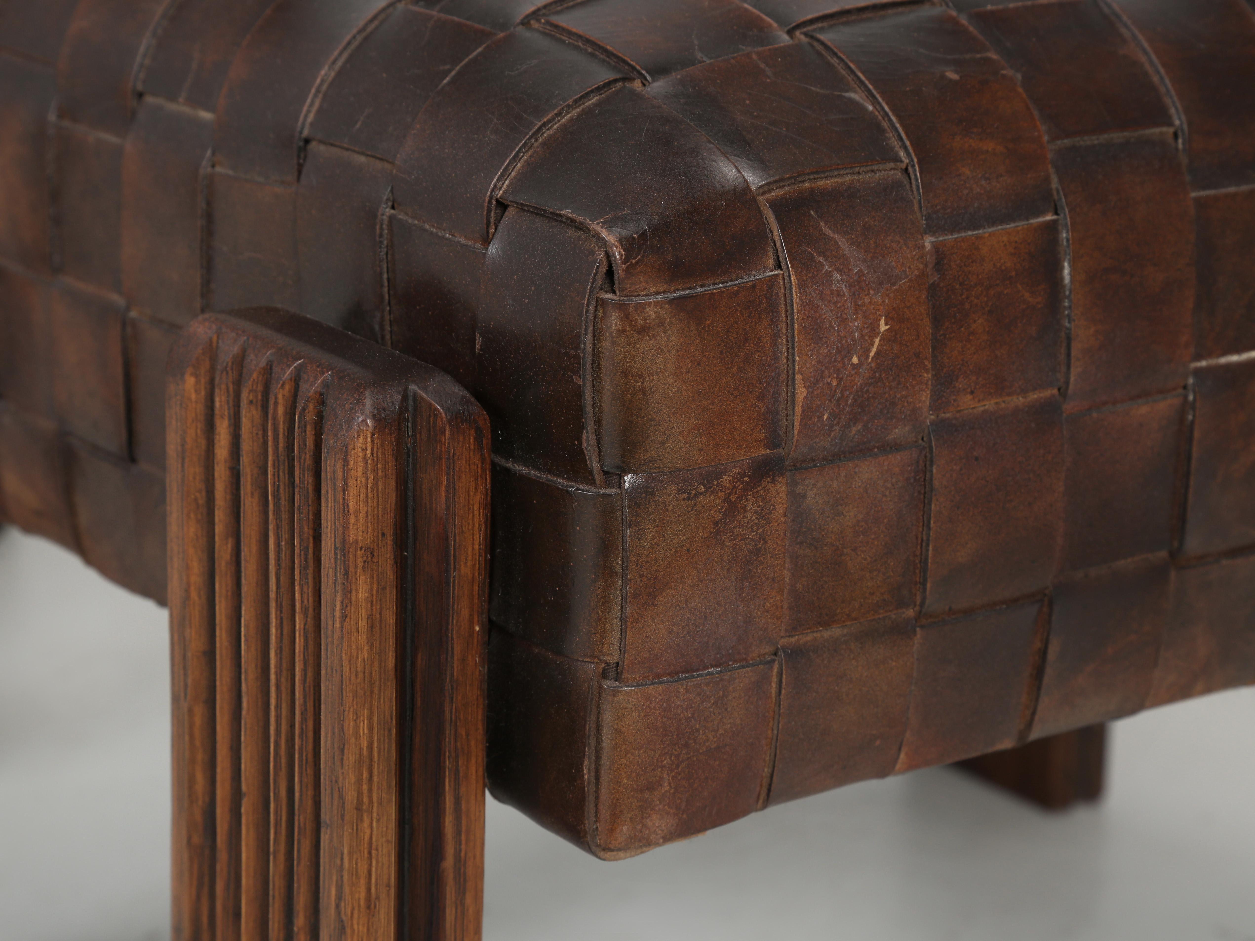 Oak French Inspired Woven Leather Ottomans Made in House Available in Any Dimension For Sale