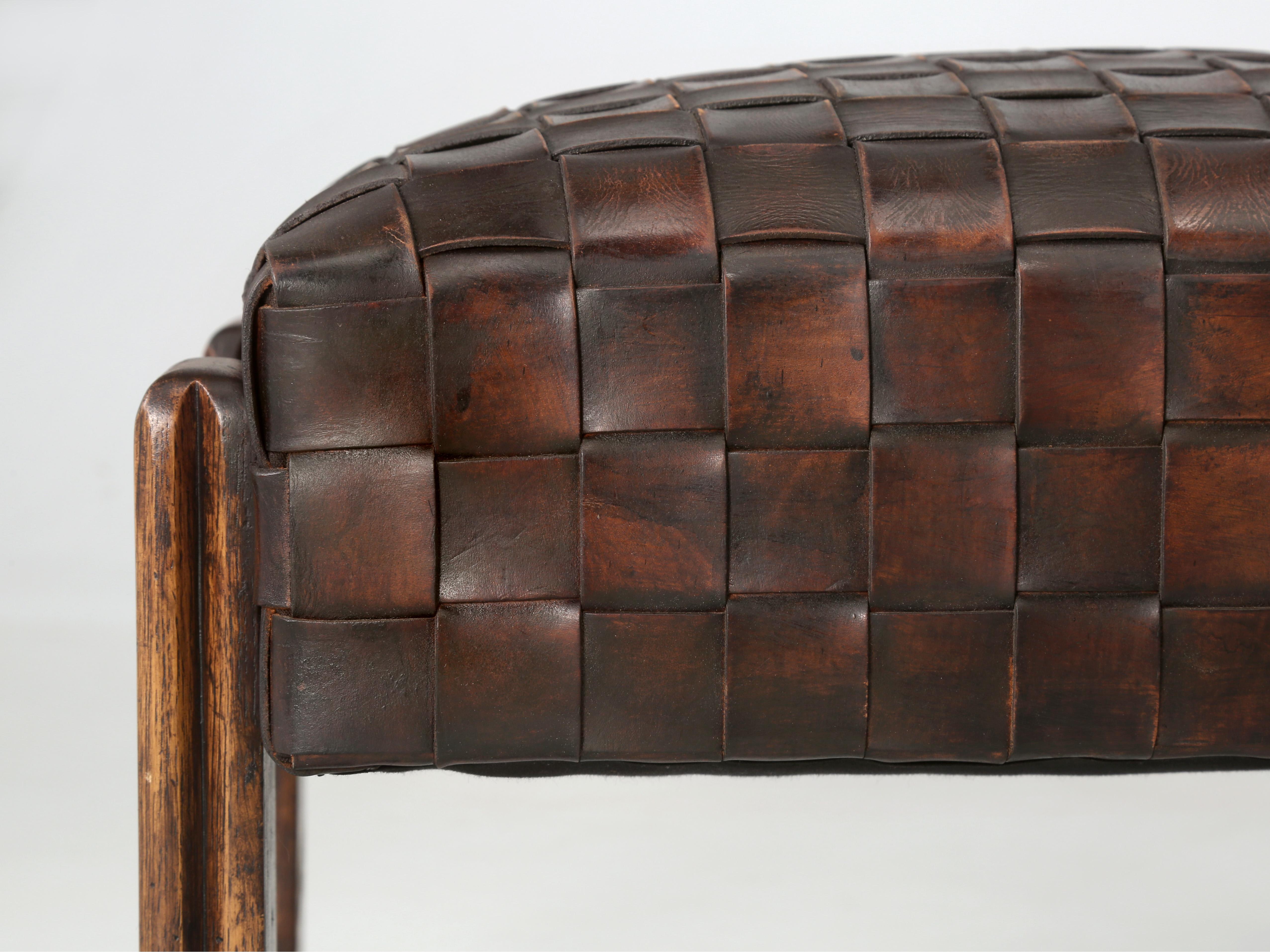 French Inspired Woven Leather Ottomans Made in House Available in Any Dimension For Sale 2
