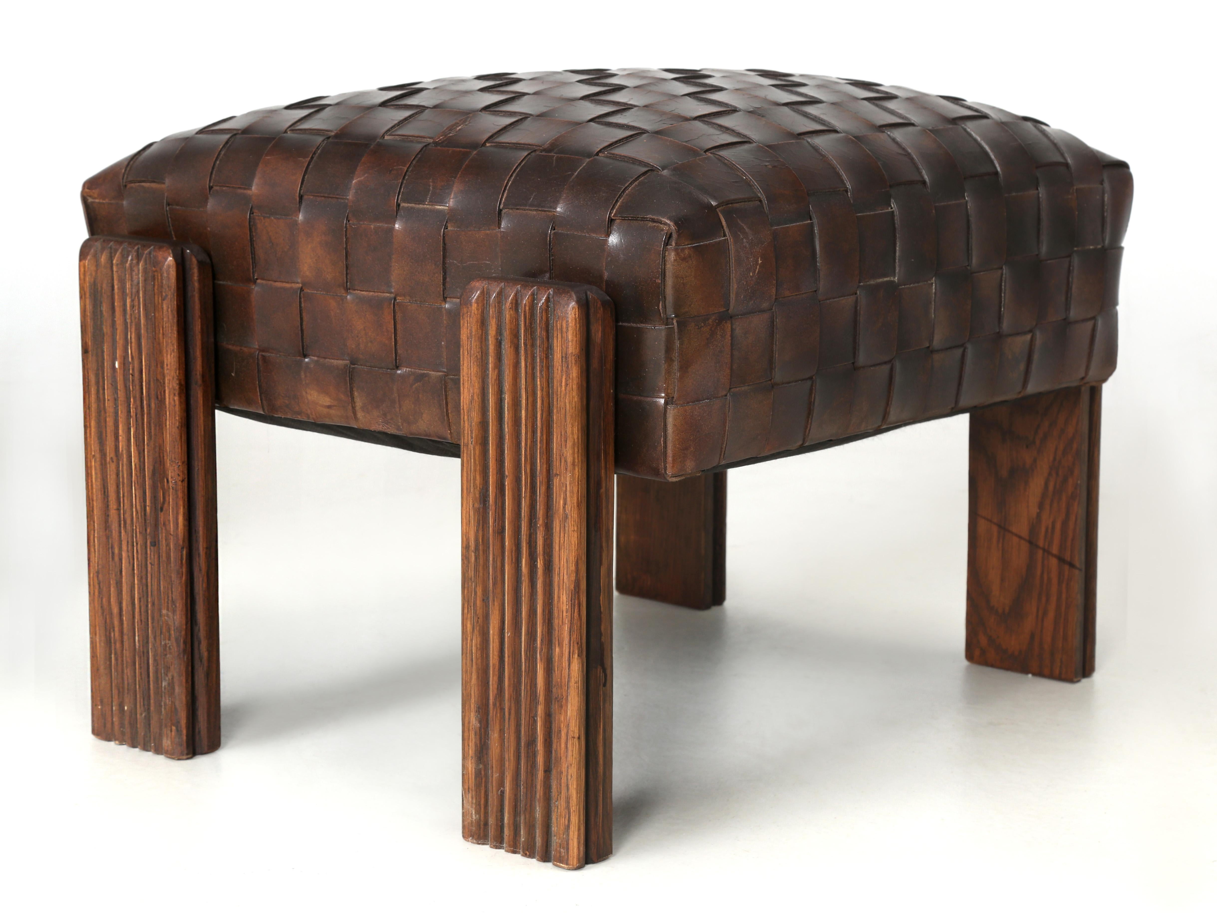 woven leather ottoman cube