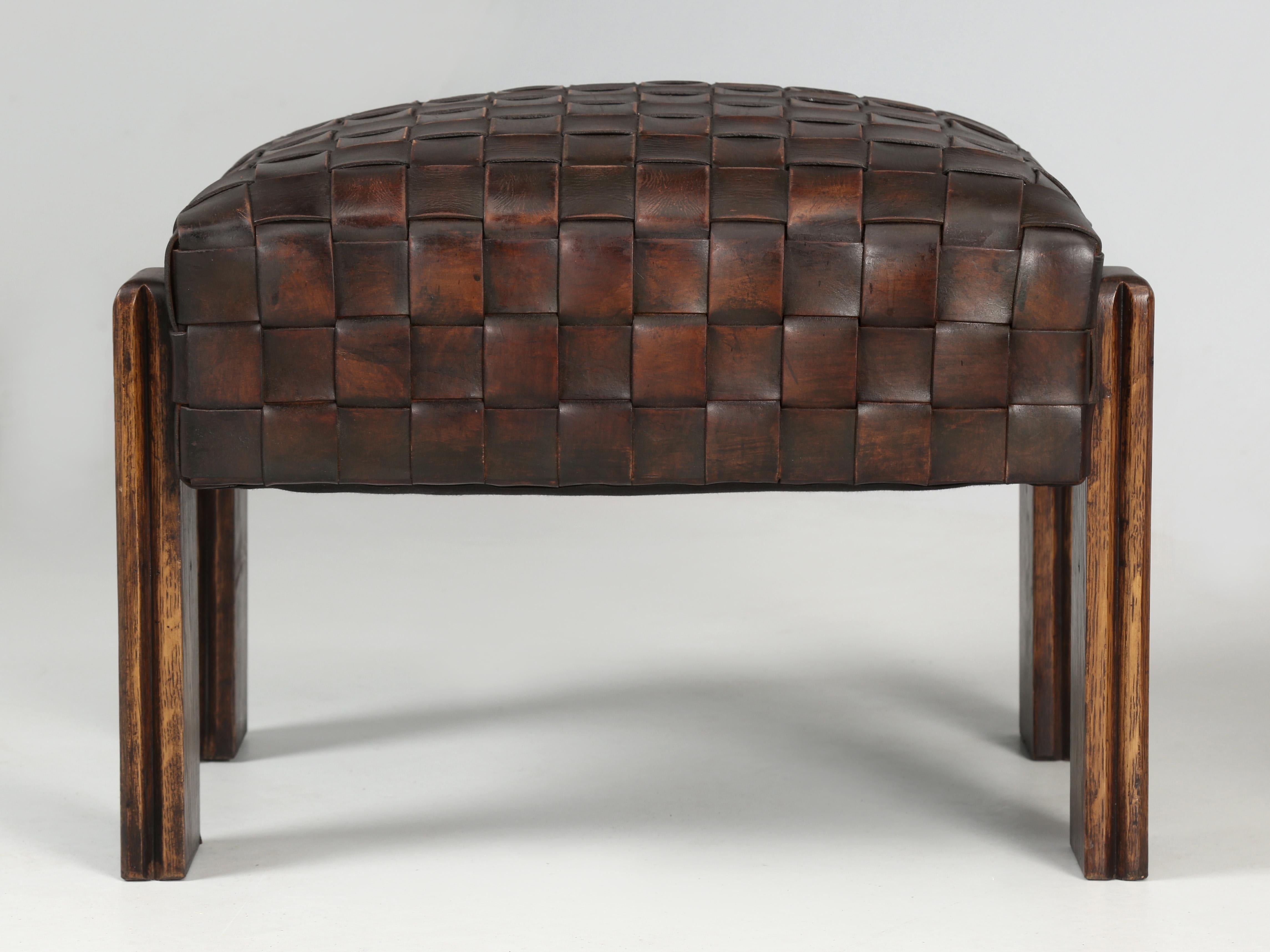 woven leather footstool