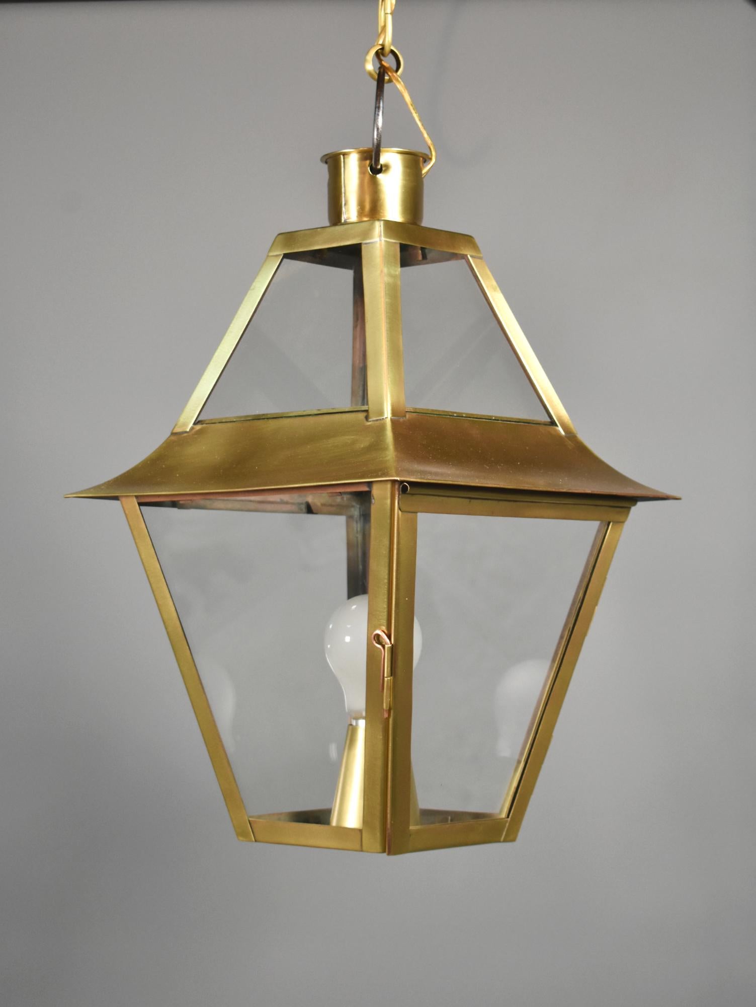 Polished French Interior Brass Lantern Mansard Style For Sale