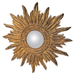 French Intricate Carved Gilt Wood Soleil Sunburst Starburst Wall Mirror