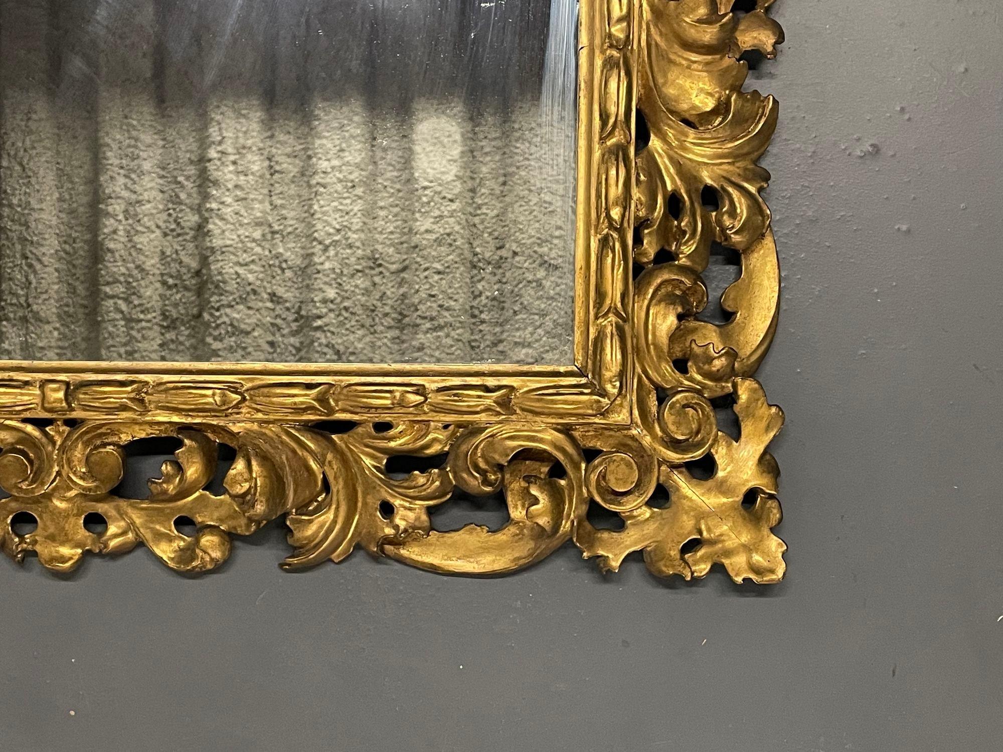 French Intricately Carved Square Wall / Console / Pier Mirror, Giltwood For Sale 9