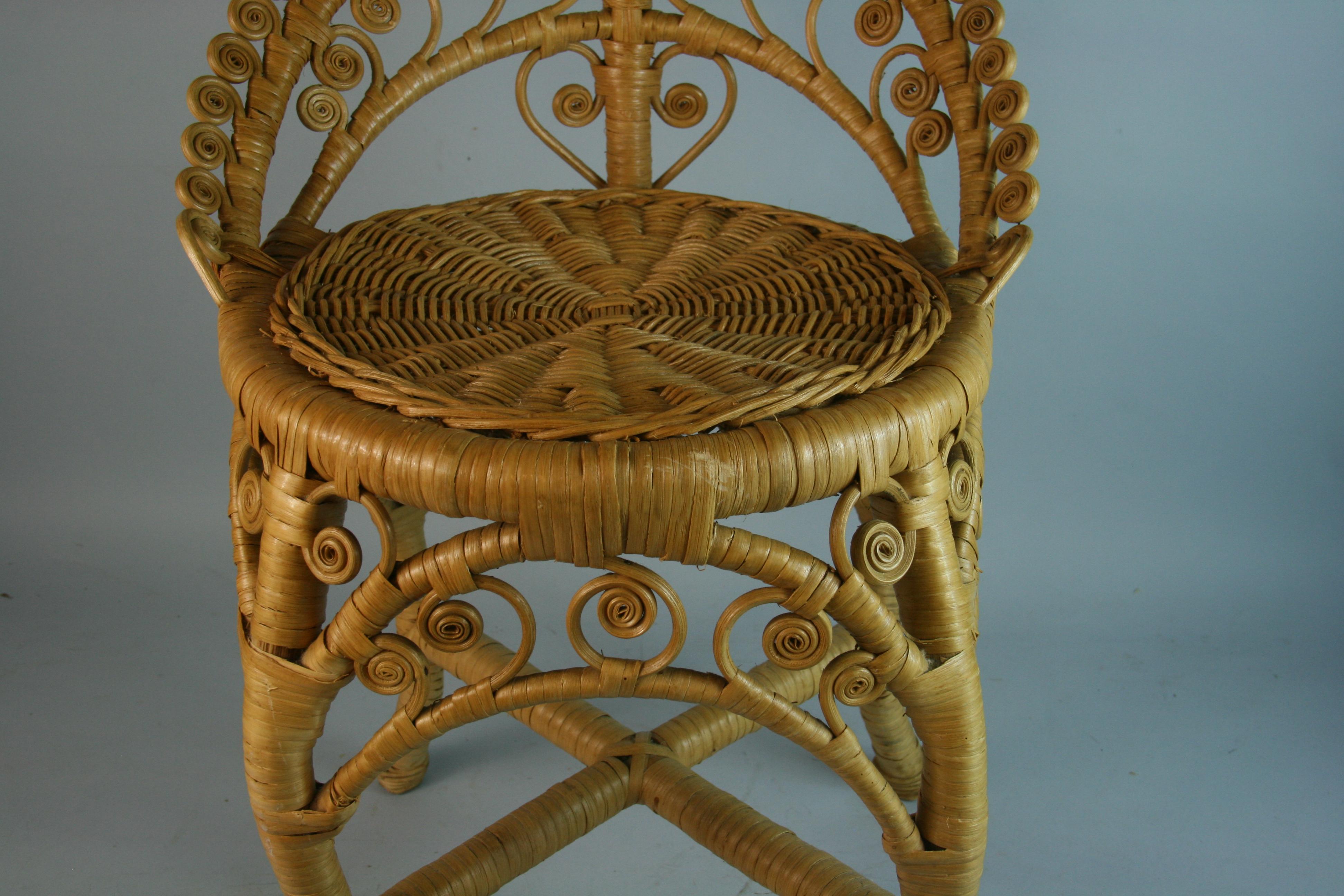 French Intricately Detailed Rattan Wicker Stool 11