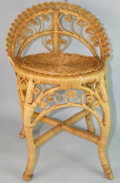 French Intricately Detailed Rattan Wicker Stool