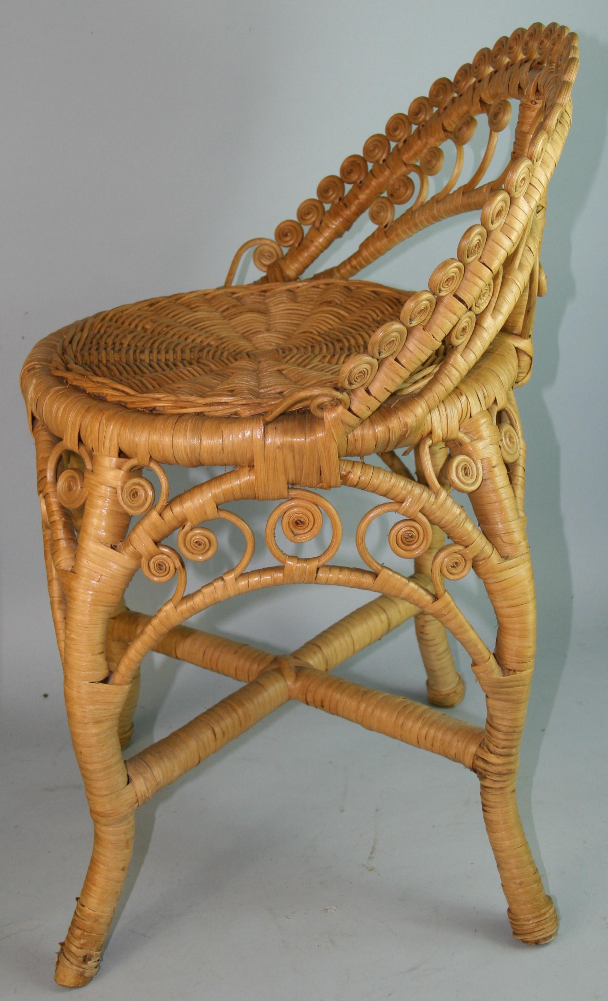 French Intricately Detailed Rattan Wicker Stool 2