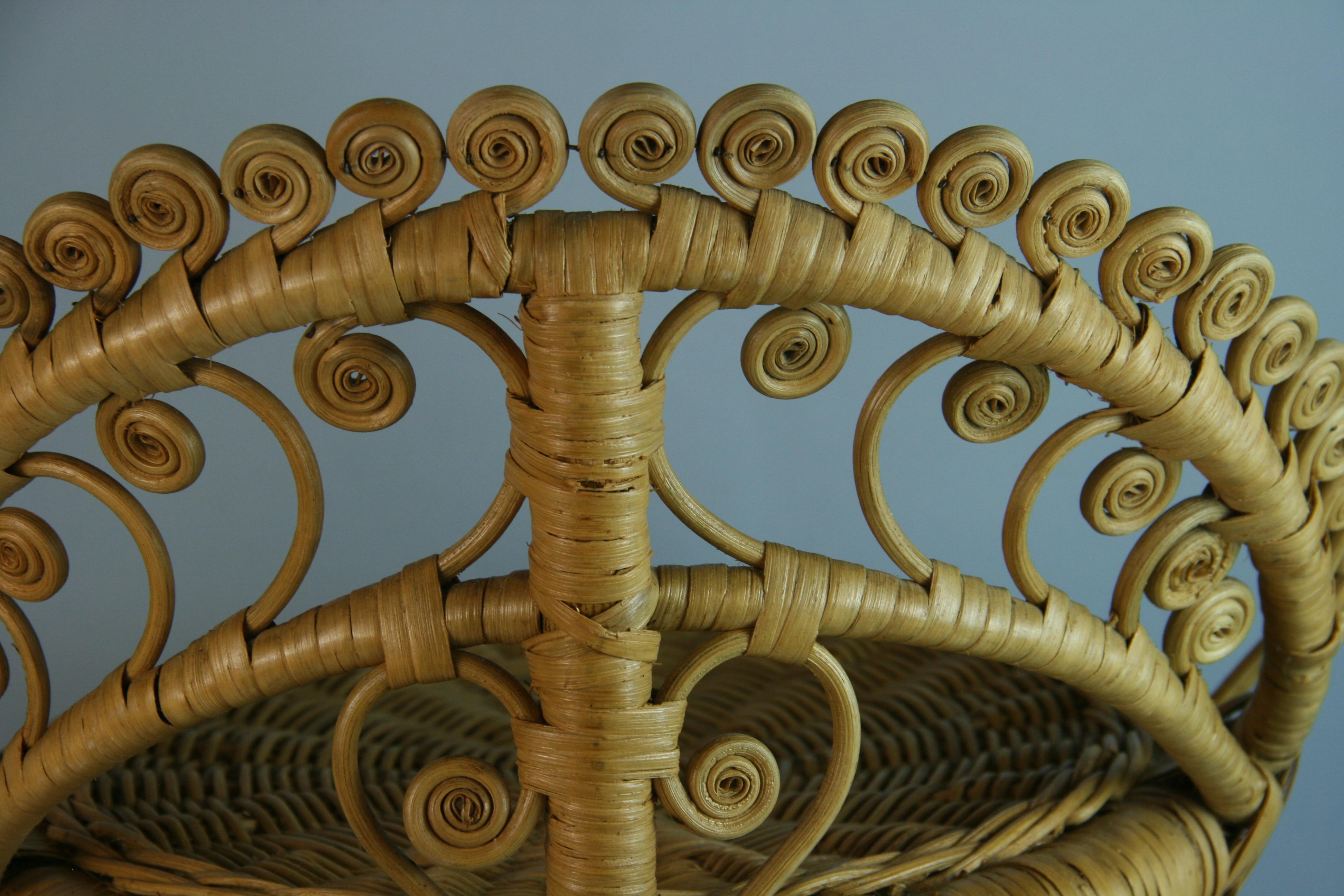 French Intricately Detailed Rattan Wicker Stool 5