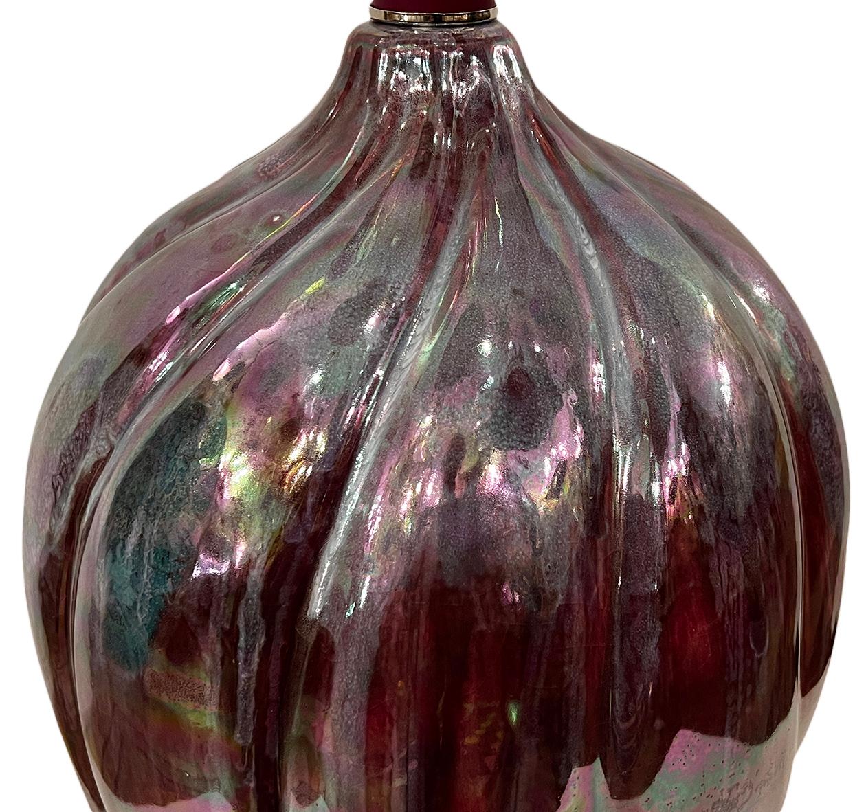 French Iridescent Glaze Porcelain Table Lamp In Good Condition For Sale In New York, NY