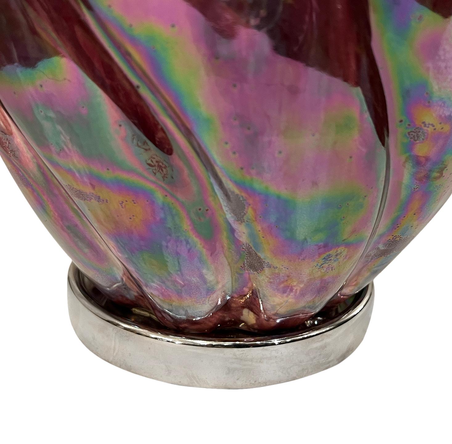 French Iridescent Glaze Porcelain Table Lamp For Sale 1