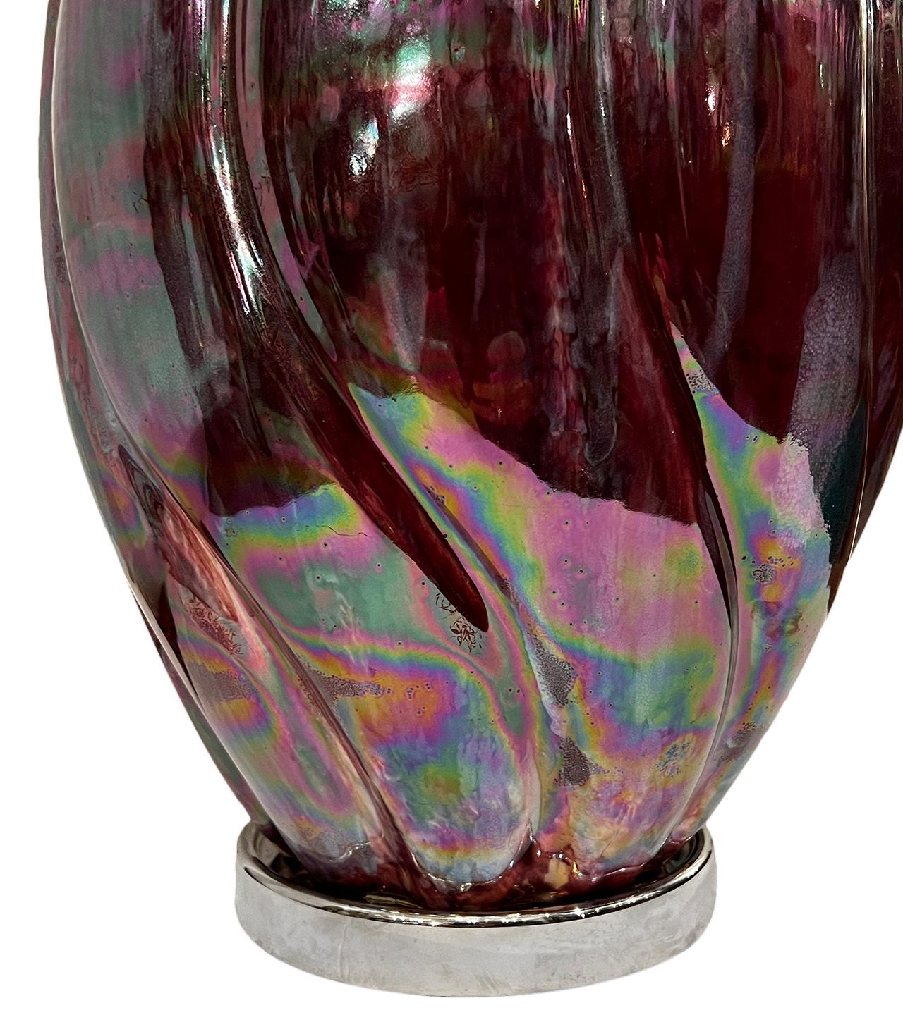 French Iridescent Glaze Porcelain Table Lamp For Sale 2