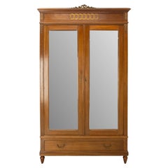 French Iroko Armoire with Beveled Mirrors in the Louis 16 Revival Style, 1900
