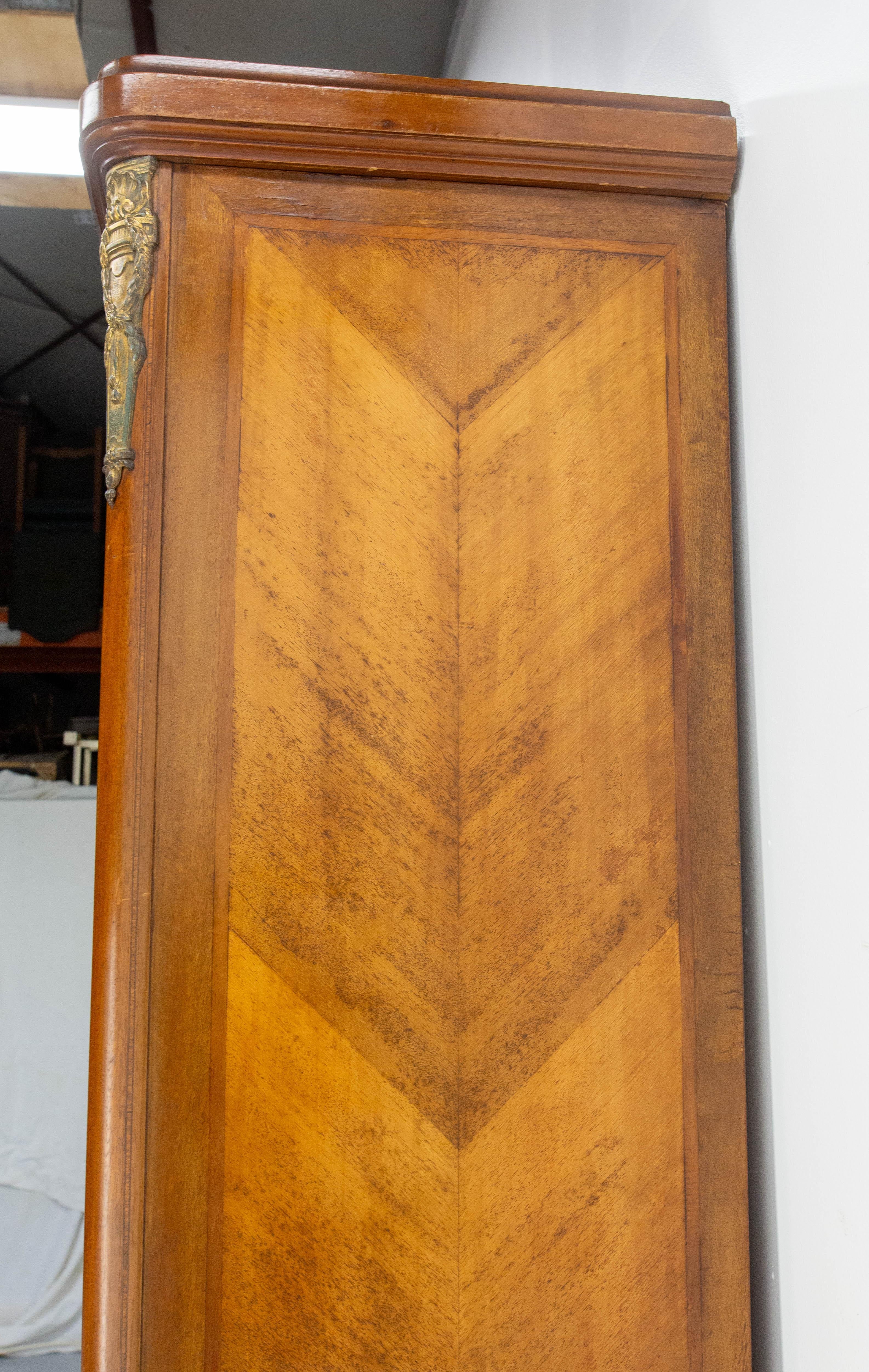 French Iroko & Brass Armoire Beveled Mirrors in the Louis 16 Revival Style, 1900 For Sale 1