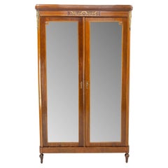 French Iroko & Brass Armoire Beveled Mirrors in the Louis 16 Revival Style, 1900