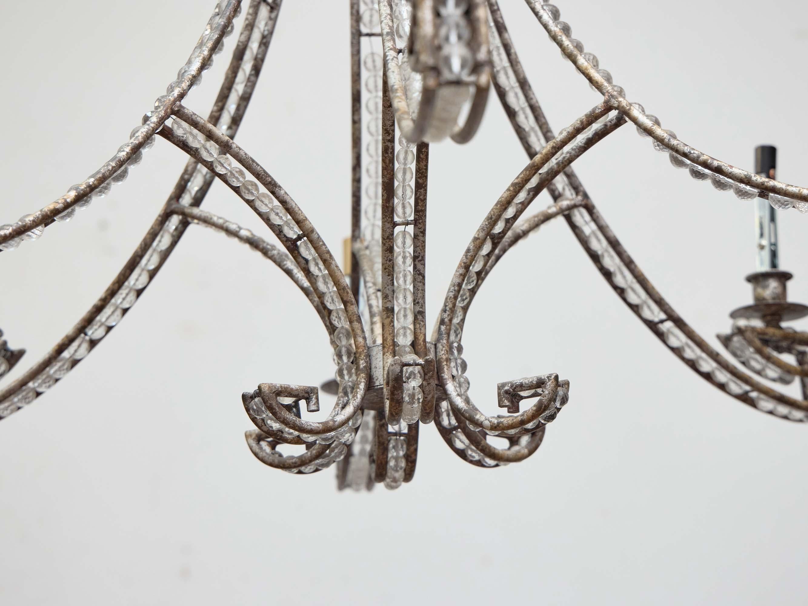 Französischer Sechs-Licht-Kronleuchter aus Eisen und Perlen, 19. im Angebot 5