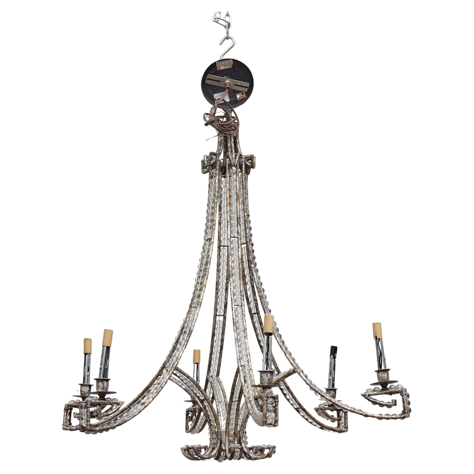 Französischer Sechs-Licht-Kronleuchter aus Eisen und Perlen, 19. im Angebot