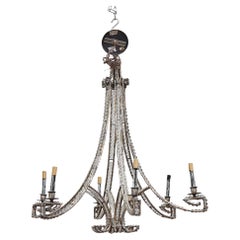 French Iron and Beaded Six-Light Chandelier, 19th Century