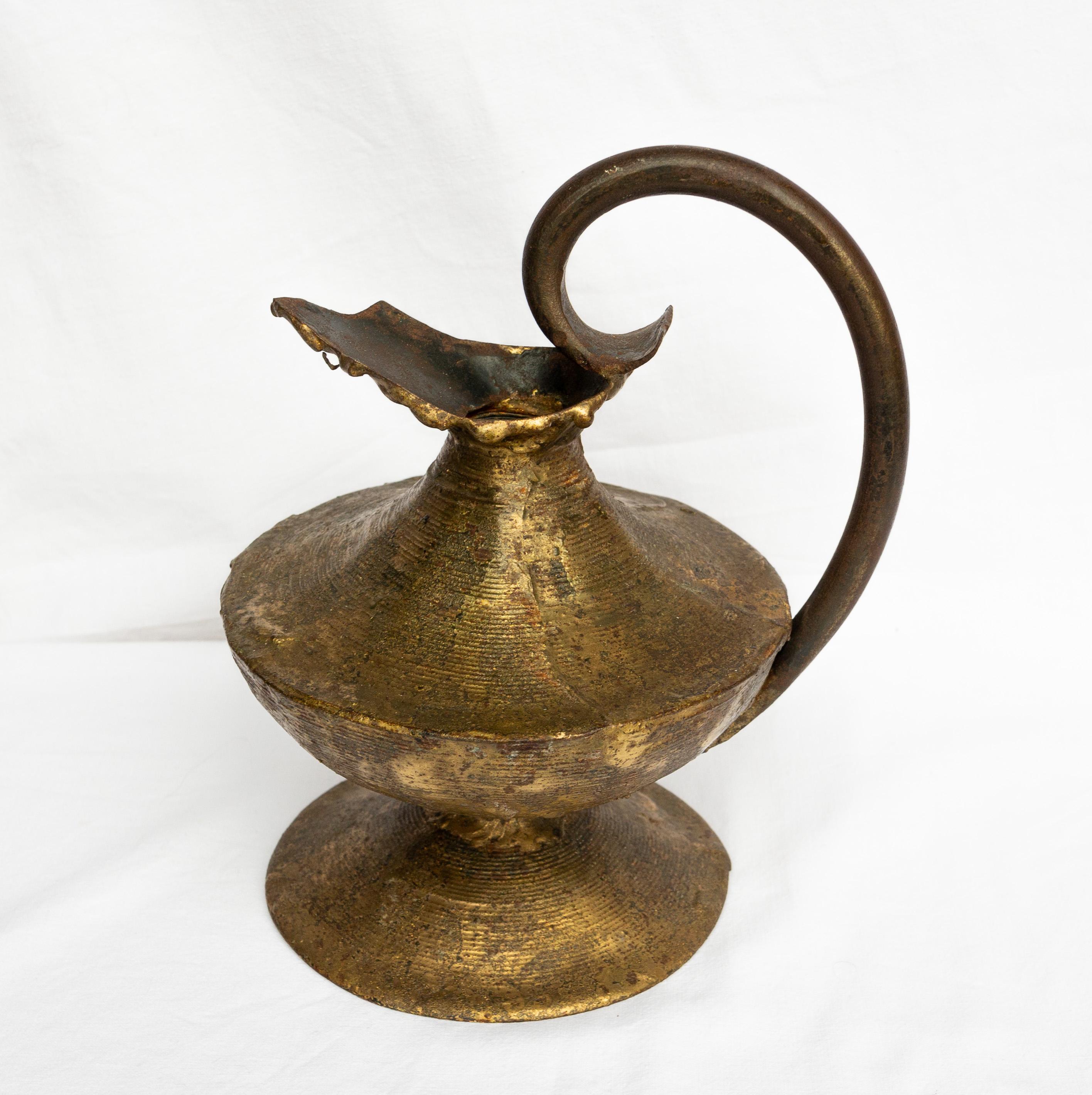 20th Century French Iron and Brass Pitcher Brutalist Style, Midcentury For Sale