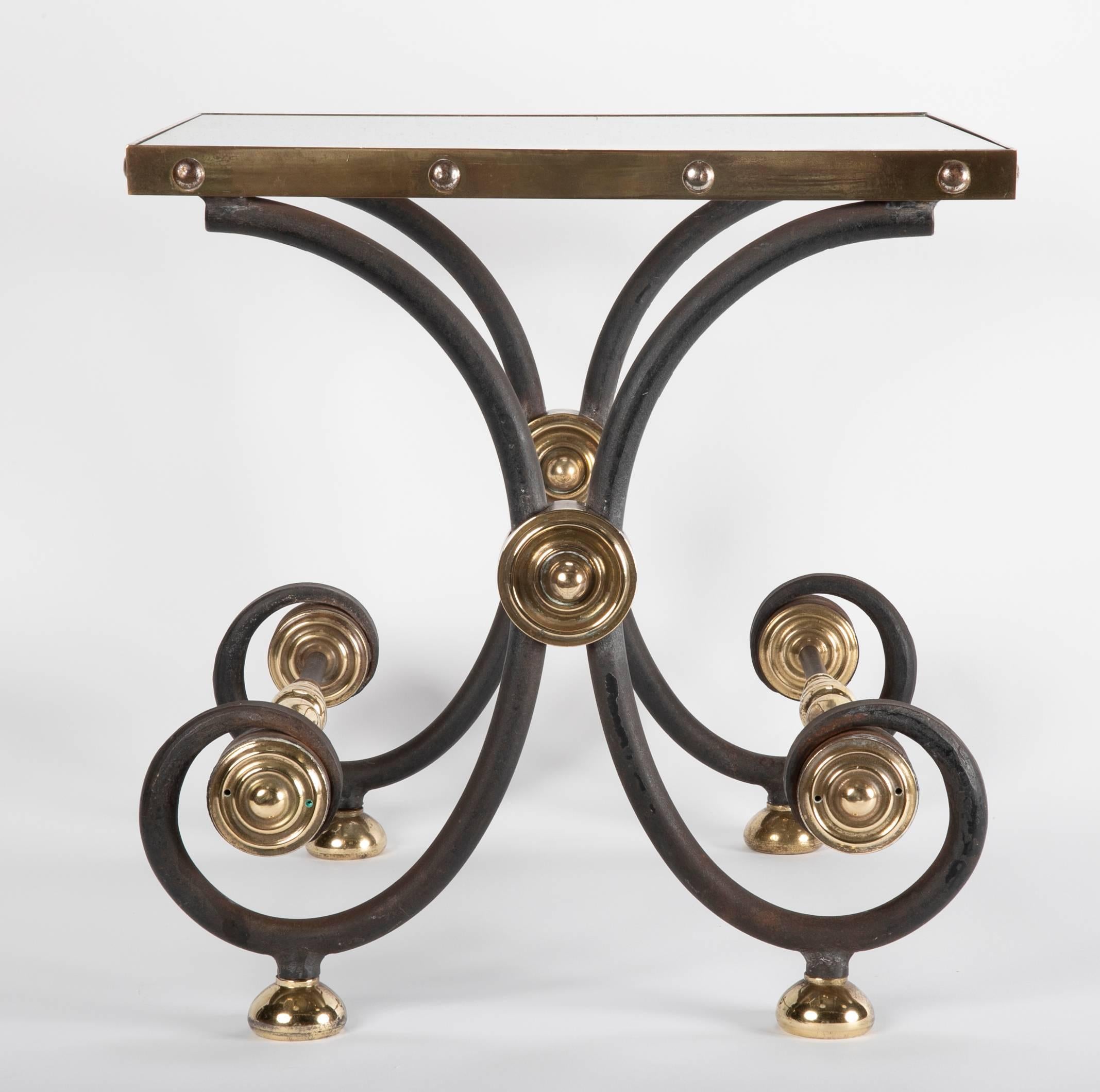Art Nouveau French Iron and Brass Side Table