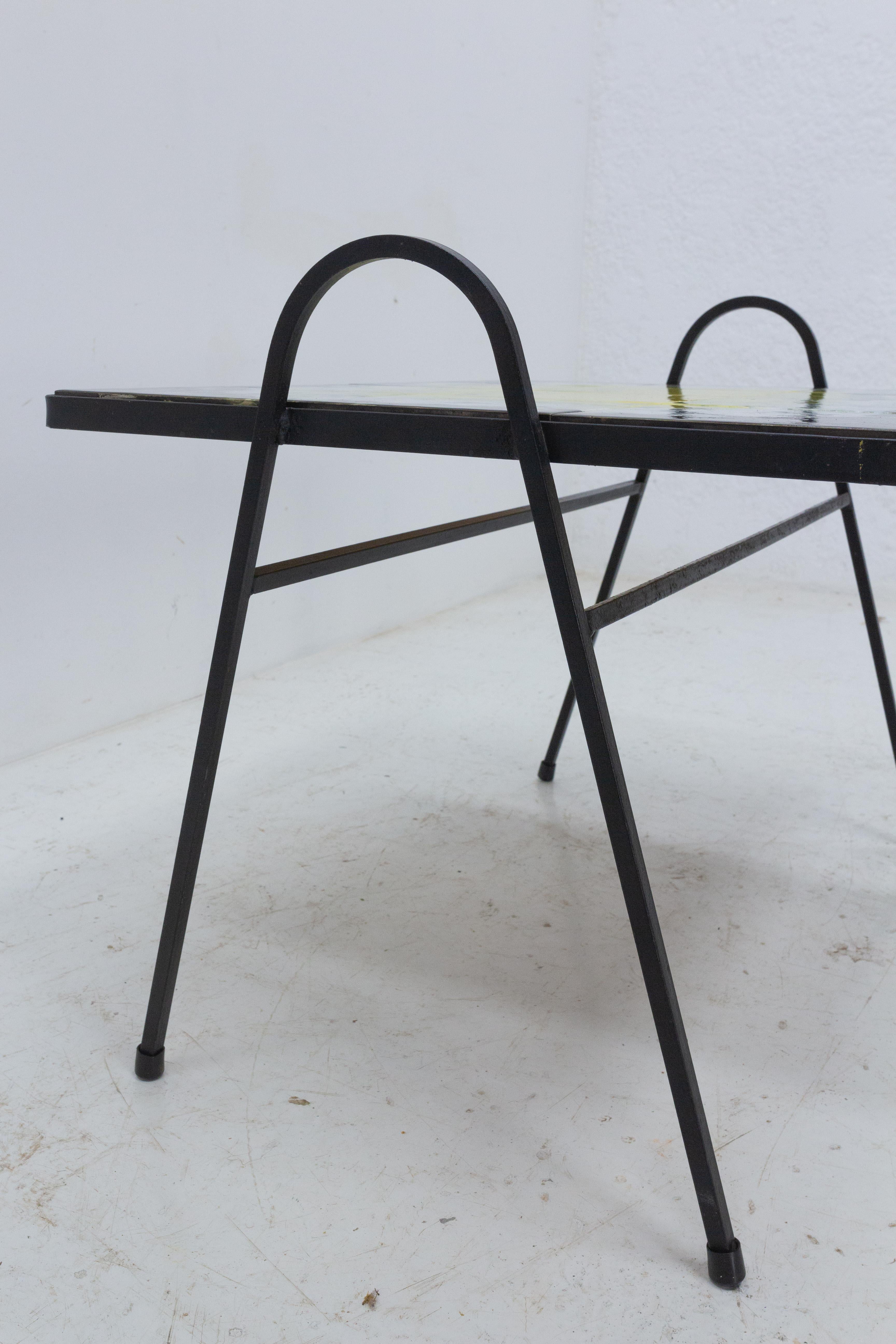 20th Century French Iron and Ceramic Coffee Table or Serving Table, circa 1960 For Sale