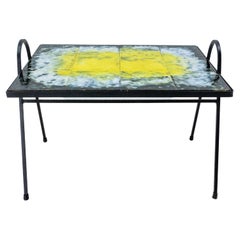 French Iron and Ceramic Coffee Table or Serving Table, circa 1960