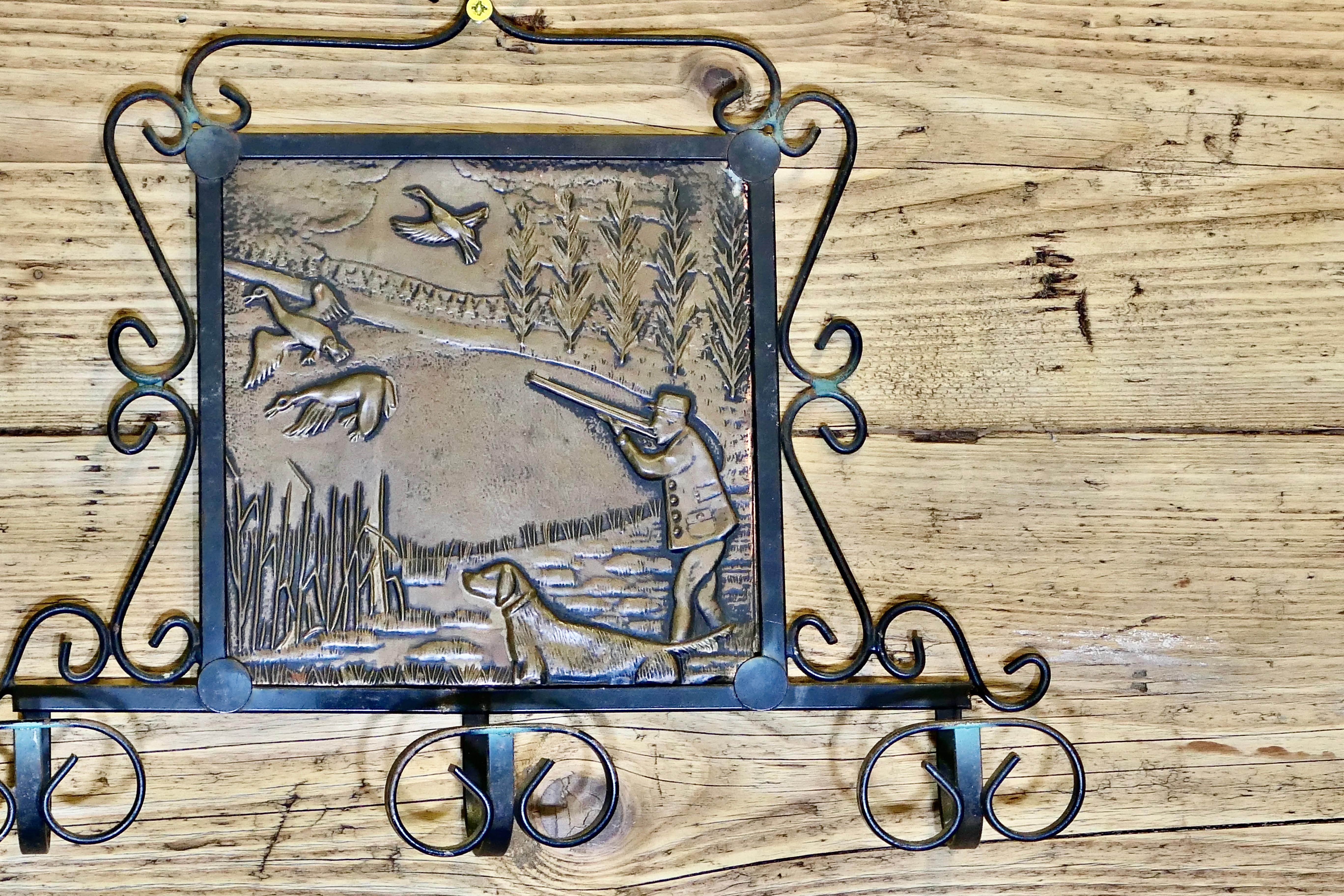 French Iron and Copper Coat Hooks on a Hunting Theme For Sale 1