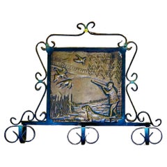 French Iron and Copper Coat Hooks on a Hunting Theme