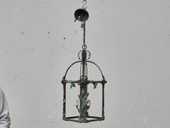 French Iron and Copper Lantern with Verdigris Leaves, circa 1920 - US Wired