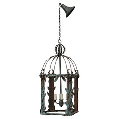 Antique French Iron and Copper Lantern with Verdigris Leaves, circa 1920 - US Wired