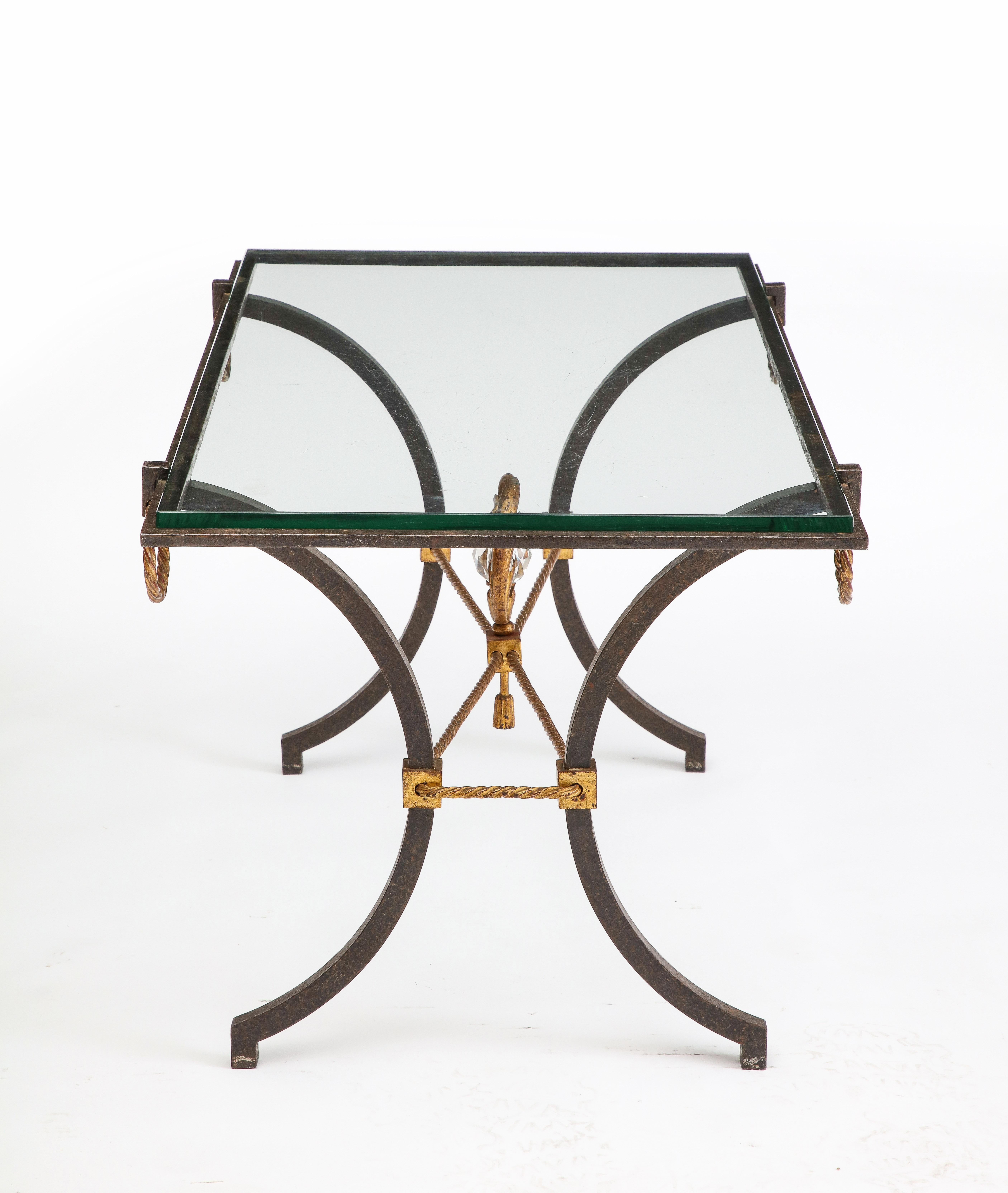 Art Deco French Iron and Gilt Coffee Table, in the Style of Poillerat, C. 1940 For Sale