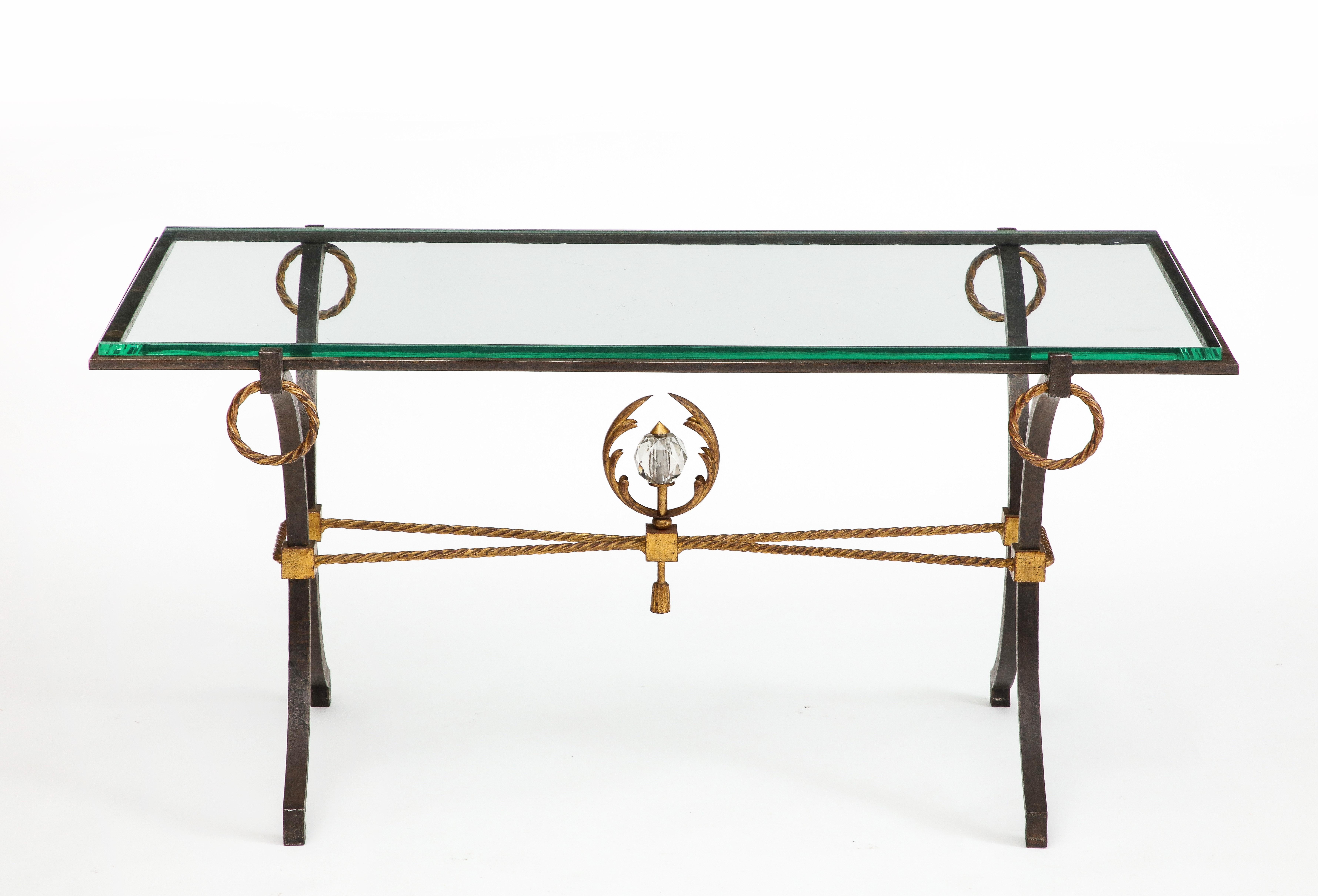 Mid-20th Century French Iron and Gilt Coffee Table, in the Style of Poillerat, C. 1940 For Sale
