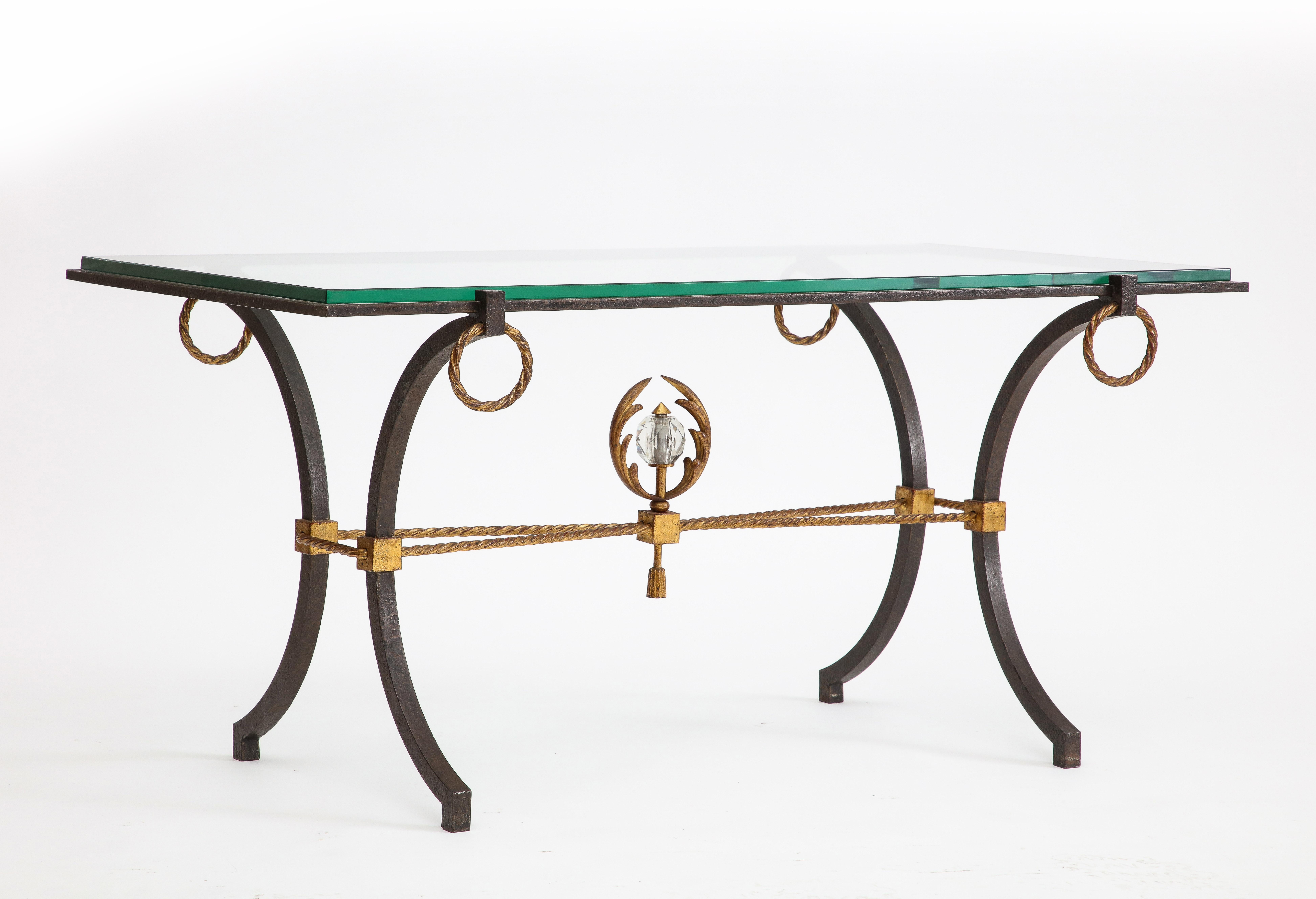 French Iron and Gilt Coffee Table, in the Style of Poillerat, C. 1940 For Sale 1